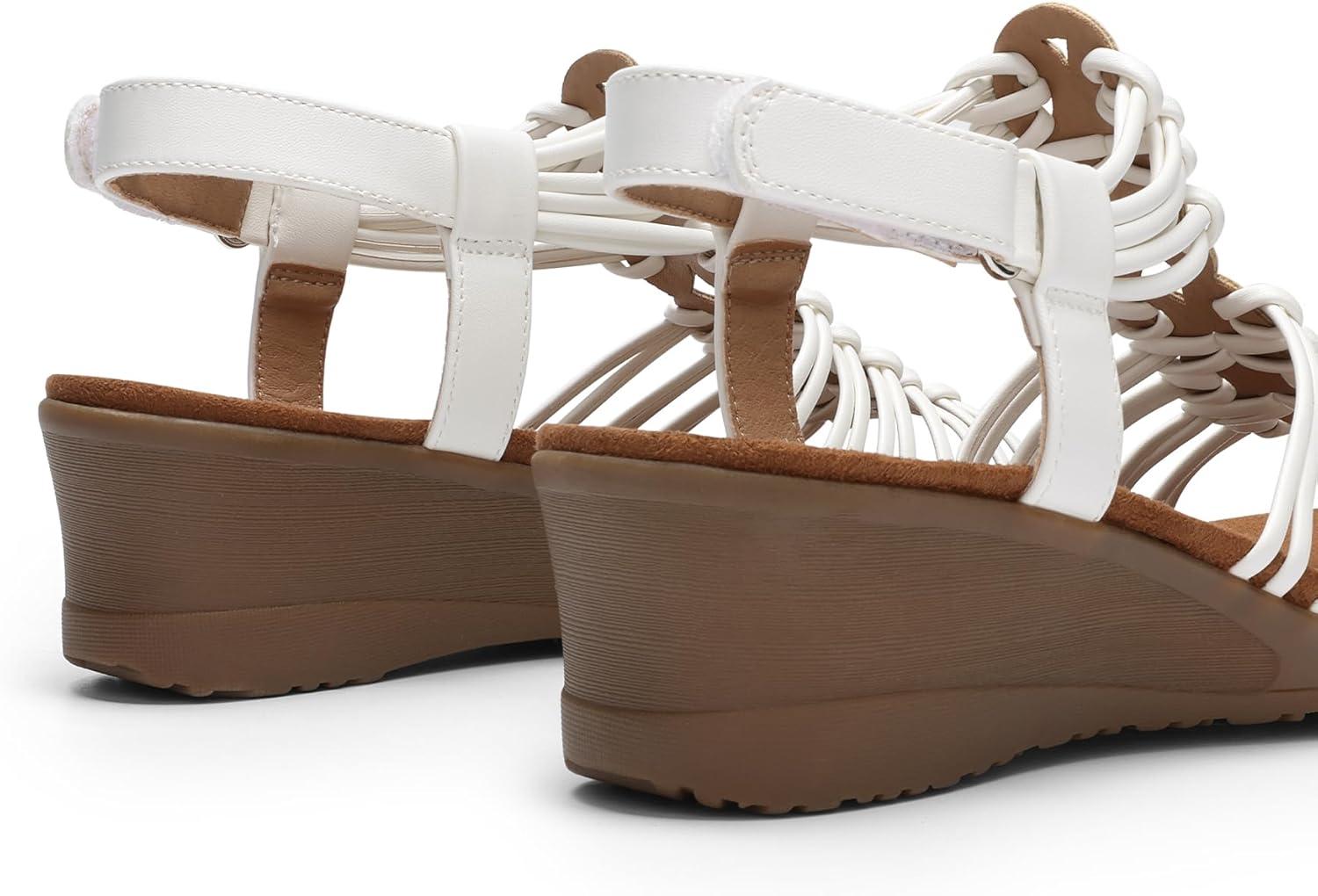 imageDREAM PAIRS Womens Comfortable Strappy Low Heel Open Toe SlipOn Wedge Sandals Arch Support for Summer Dressy ShoesWhite
