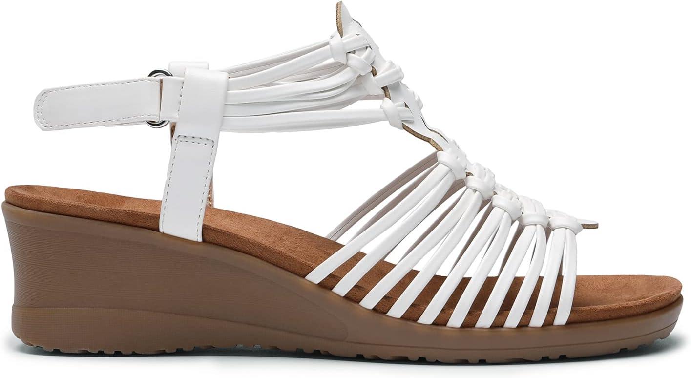 imageDREAM PAIRS Womens Comfortable Strappy Low Heel Open Toe SlipOn Wedge Sandals Arch Support for Summer Dressy ShoesWhite