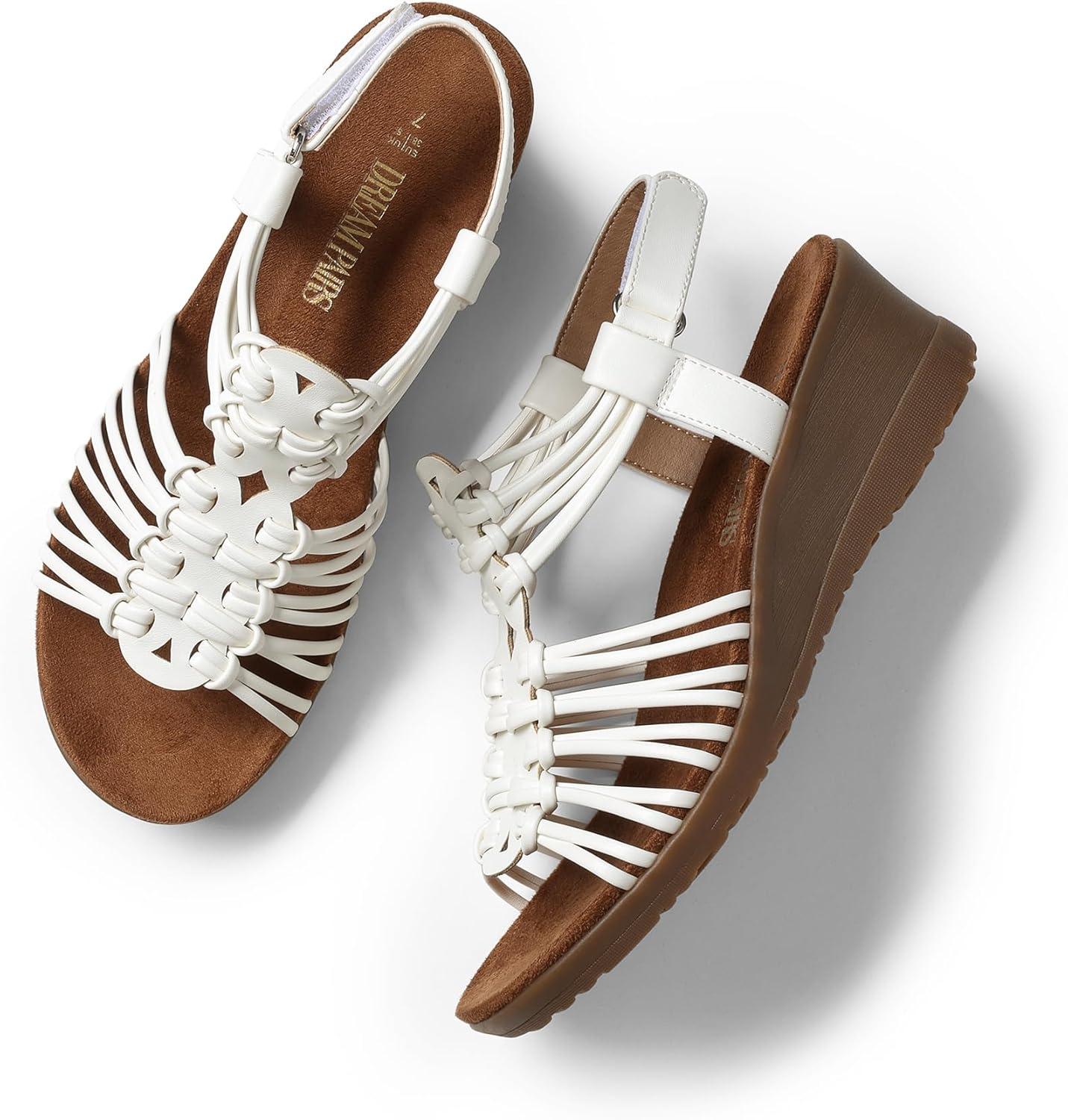 imageDREAM PAIRS Womens Comfortable Strappy Low Heel Open Toe SlipOn Wedge Sandals Arch Support for Summer Dressy ShoesWhite