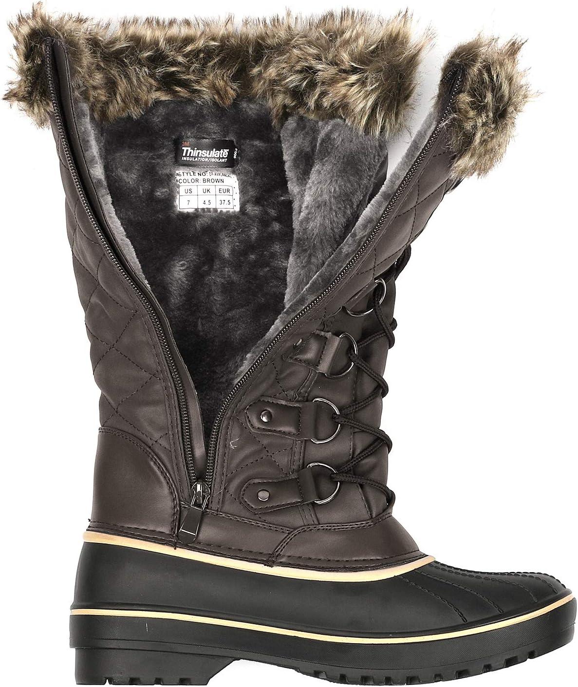 imageDREAM PAIRS Womens DP Warm Faux Fur Lined Mid Calf Winter Snow BootsBrown