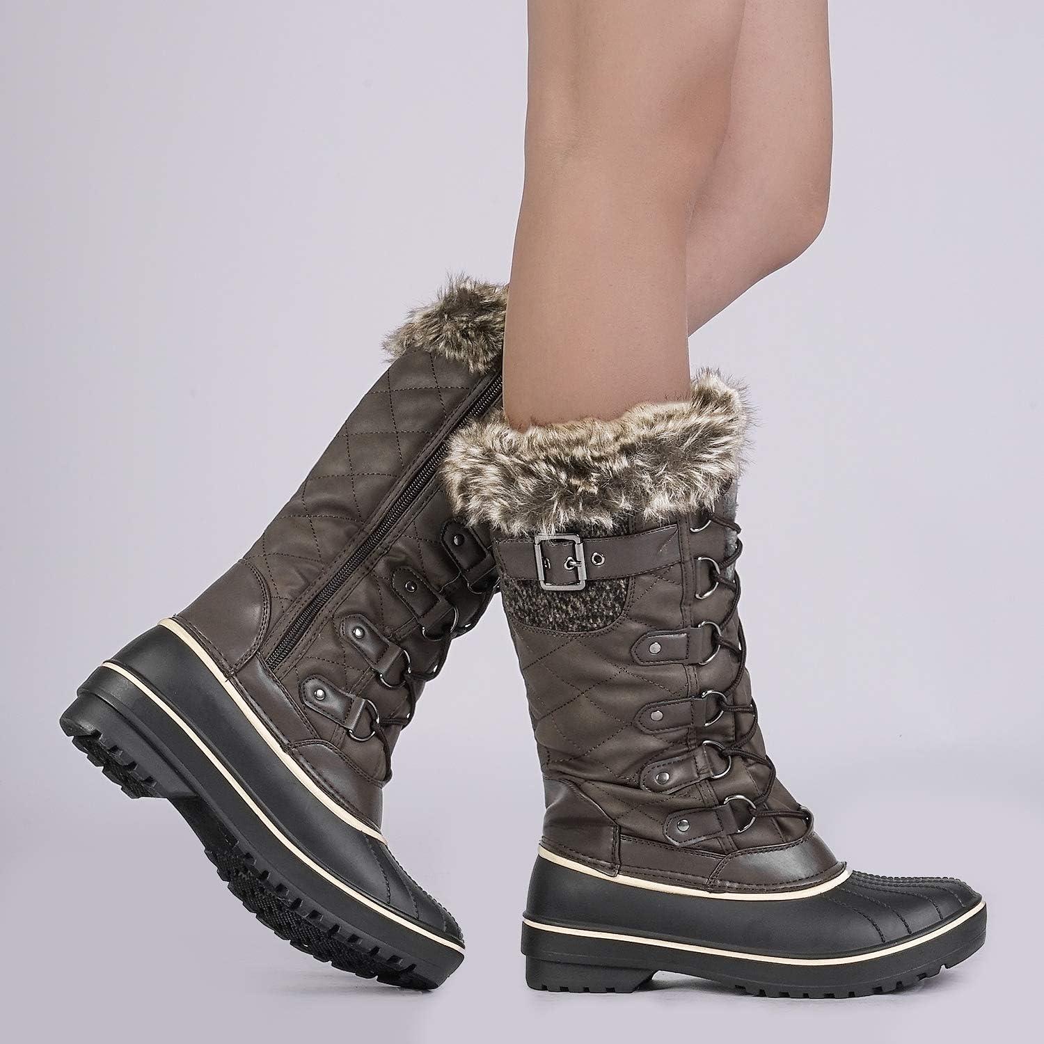 imageDREAM PAIRS Womens DP Warm Faux Fur Lined Mid Calf Winter Snow BootsBrown