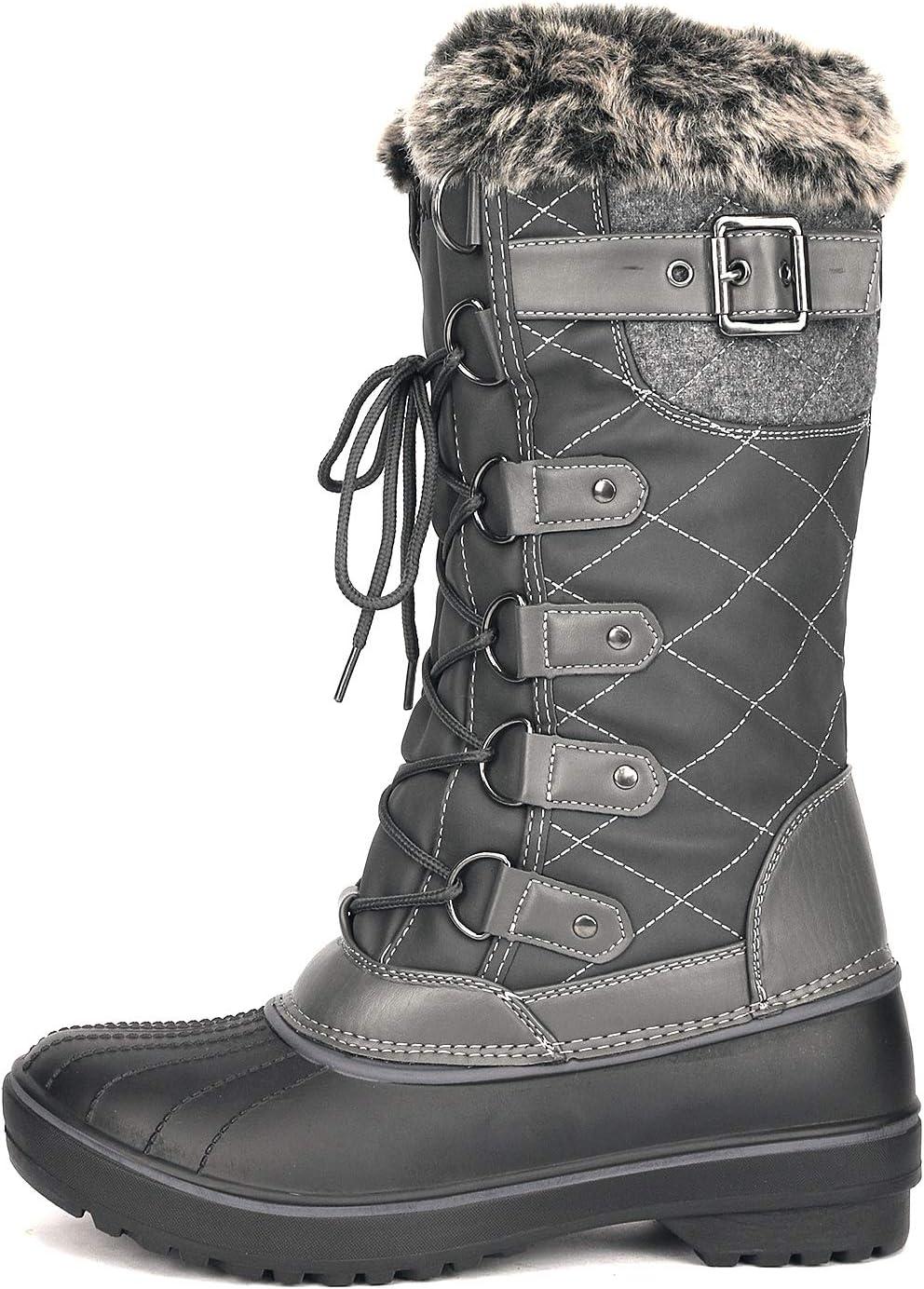 imageDREAM PAIRS Womens DP Warm Faux Fur Lined Mid Calf Winter Snow BootsGrey