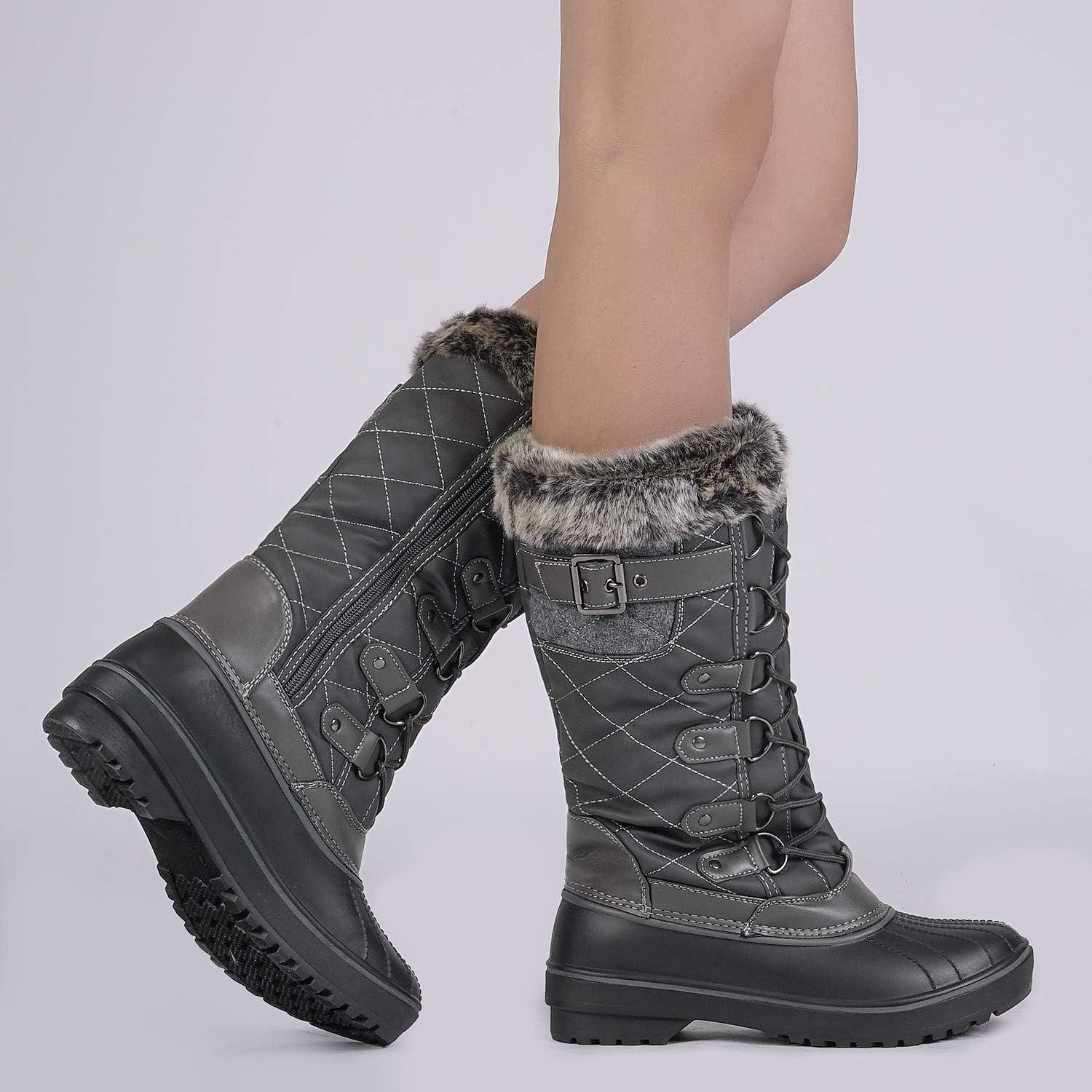 imageDREAM PAIRS Womens DP Warm Faux Fur Lined Mid Calf Winter Snow BootsGrey