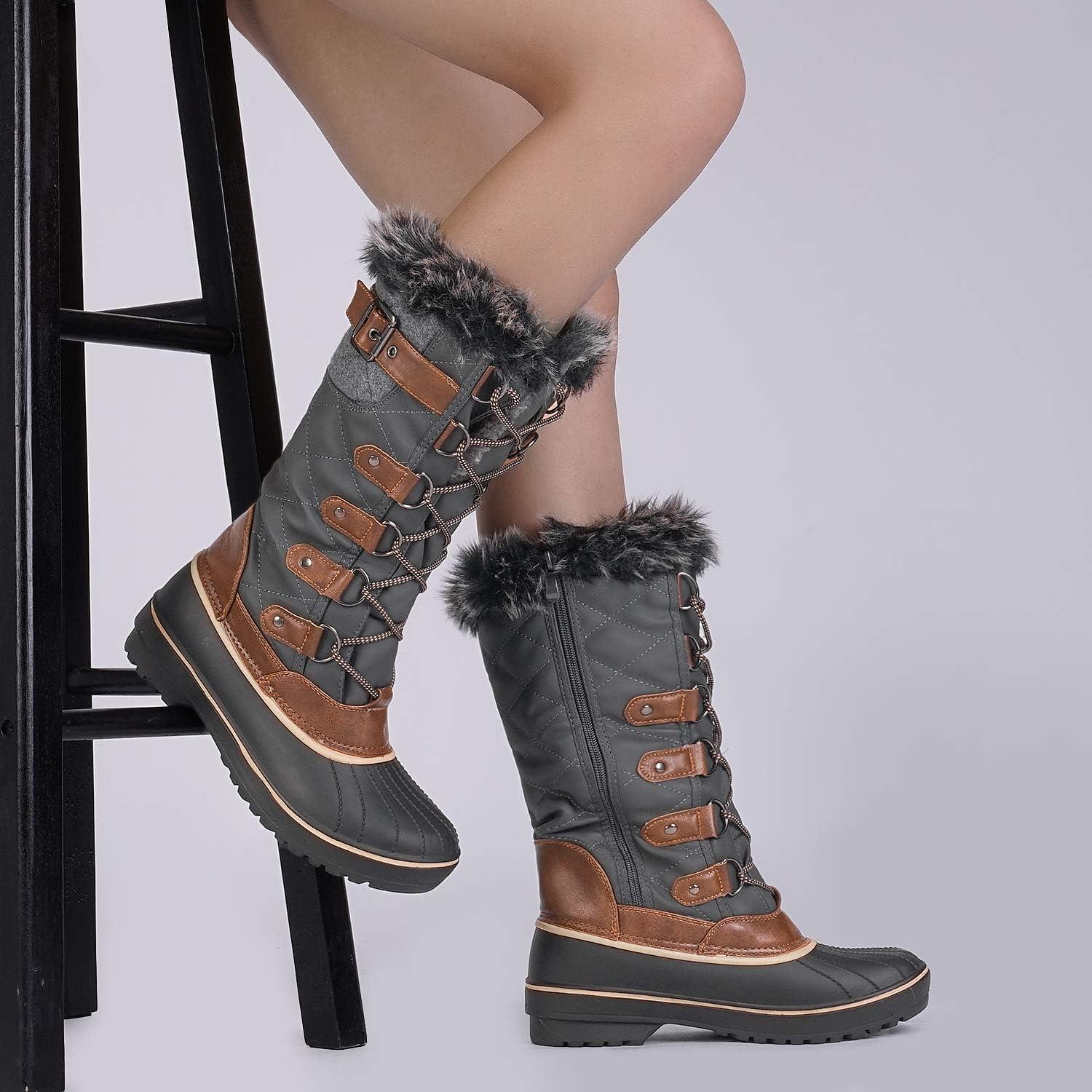 imageDREAM PAIRS Womens DP Warm Faux Fur Lined Mid Calf Winter Snow BootsKhaki