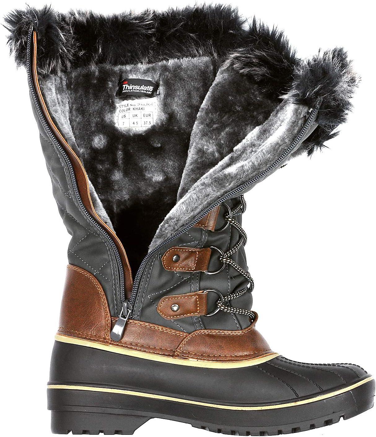imageDREAM PAIRS Womens DP Warm Faux Fur Lined Mid Calf Winter Snow BootsKhaki