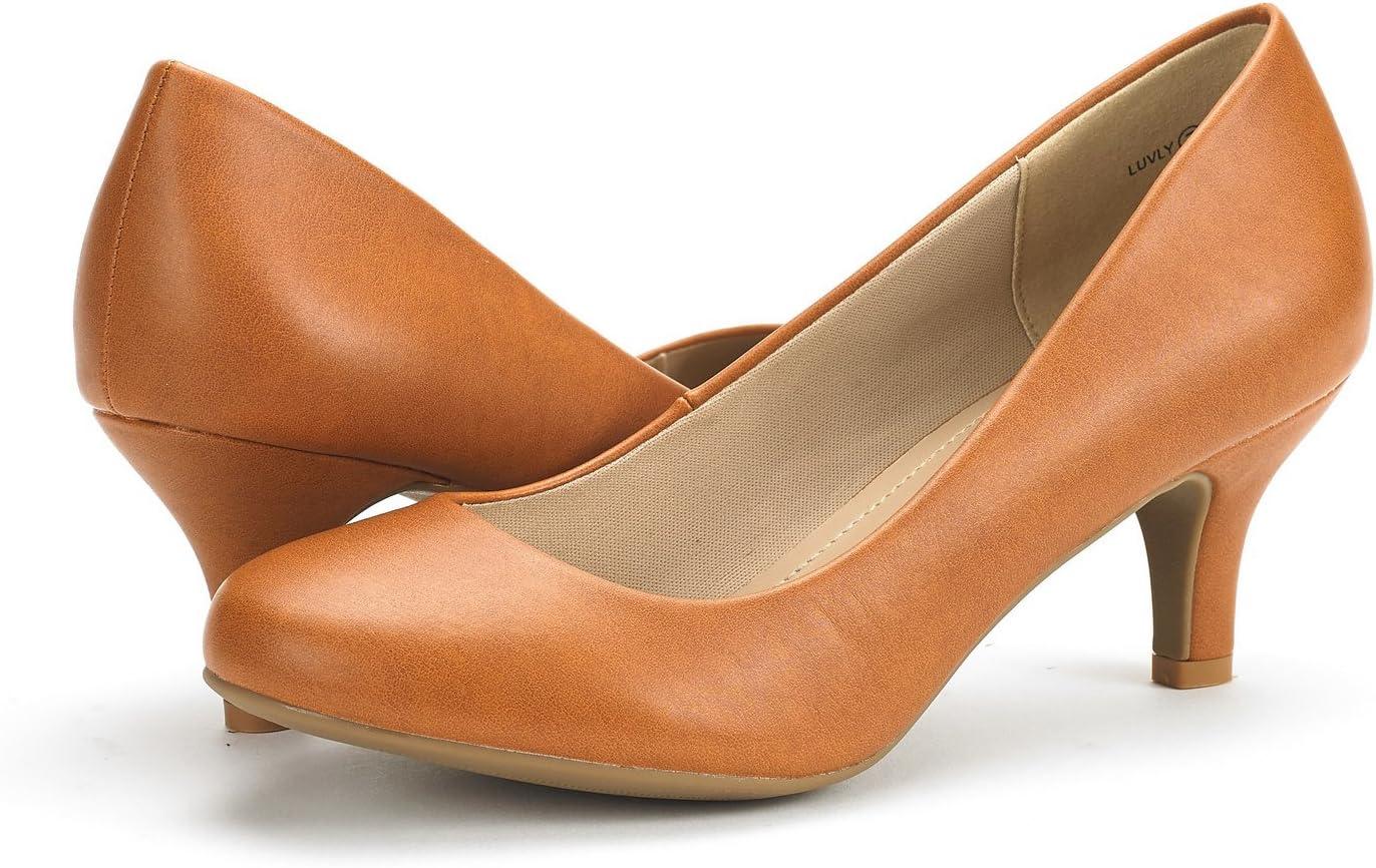 imageDREAM PAIRS Womens Dress Comfortable Low Heel Pump ShoesTanPu