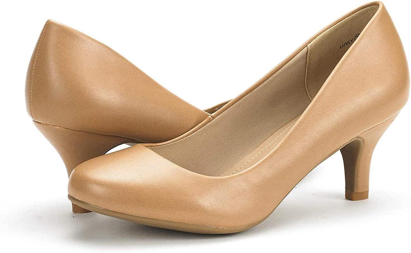 imageDREAM PAIRS Womens Dress Comfortable Low Heel Pump ShoesTaupePu