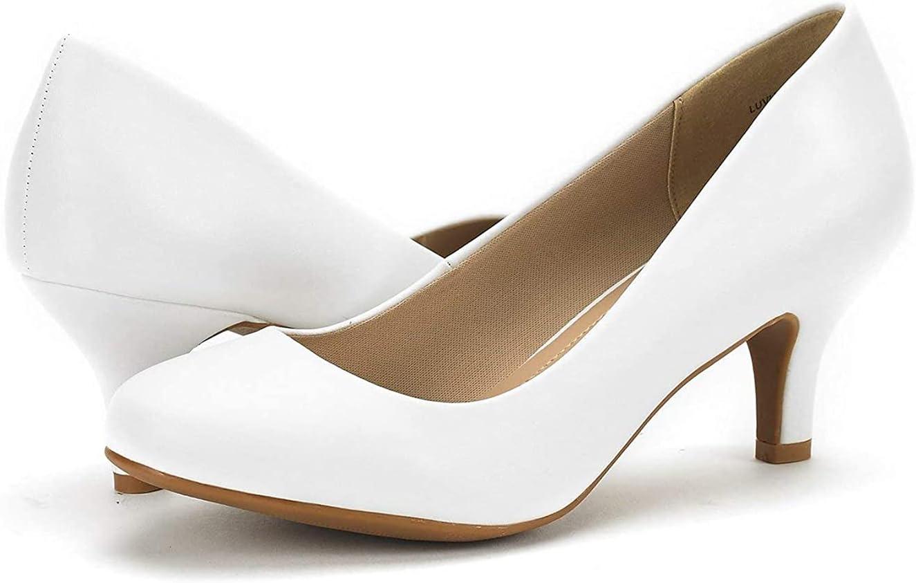 imageDREAM PAIRS Womens Dress Comfortable Low Heel Pump ShoesWhitePu