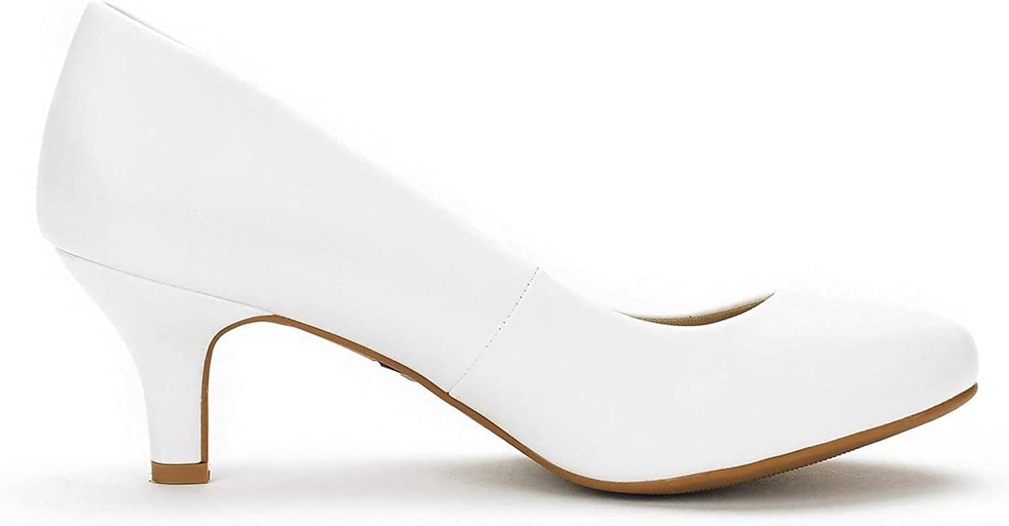 imageDREAM PAIRS Womens Dress Comfortable Low Heel Pump ShoesWhitePu