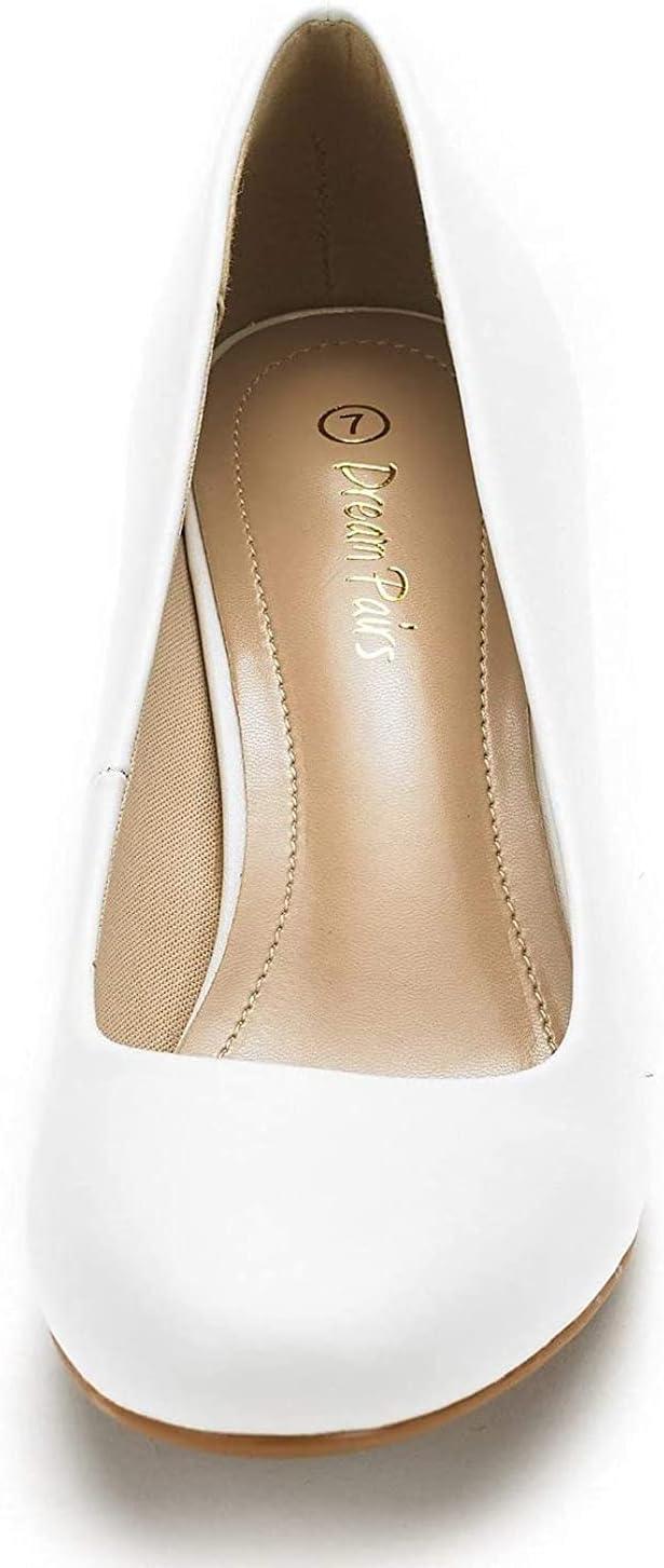 imageDREAM PAIRS Womens Dress Comfortable Low Heel Pump ShoesWhitePu