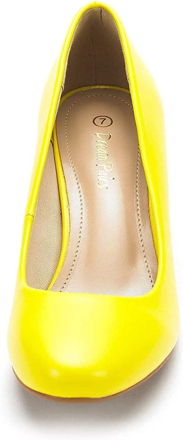 imageDREAM PAIRS Womens Dress Comfortable Low Heel Pump ShoesYellowPu