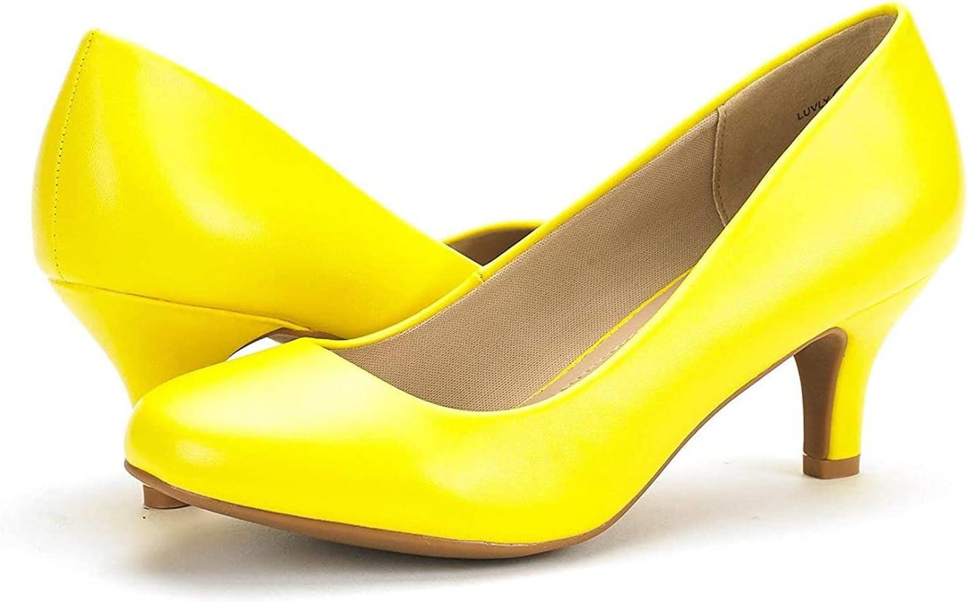 imageDREAM PAIRS Womens Dress Comfortable Low Heel Pump ShoesYellowPu