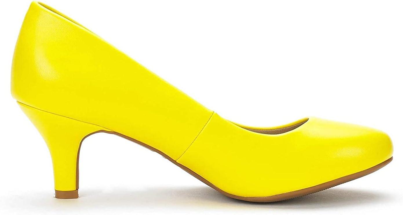imageDREAM PAIRS Womens Dress Comfortable Low Heel Pump ShoesYellowPu