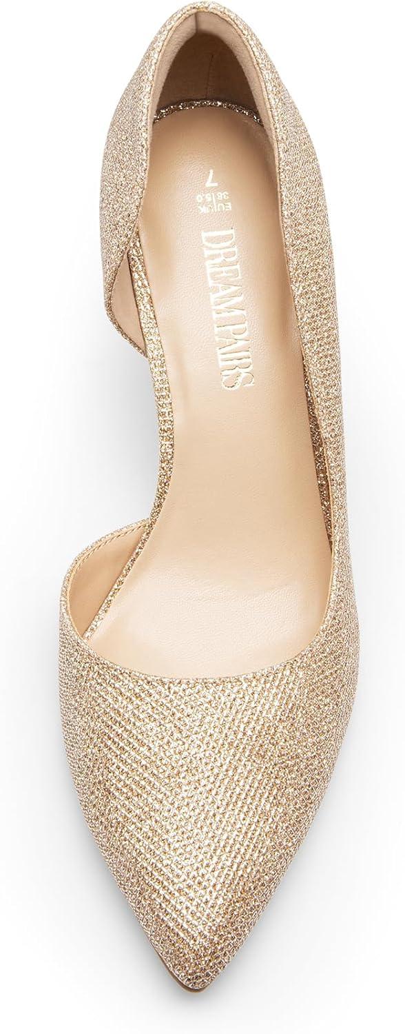 imageDREAM PAIRS Womens Dress High Heels Pumps Closed Pointed Toe Stiletto DOrsay Shoes for Wedding PartyGoldglitter
