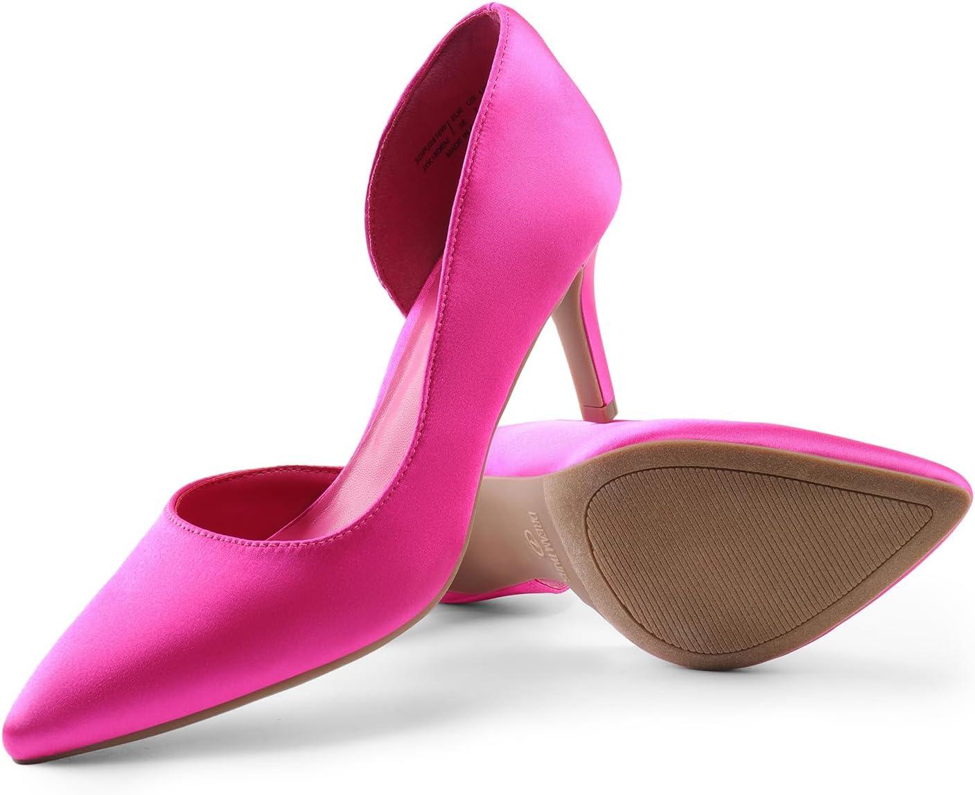 imageDREAM PAIRS Womens Dress High Heels Pumps Closed Pointed Toe Stiletto DOrsay Shoes for Wedding PartyHot Pinksatin