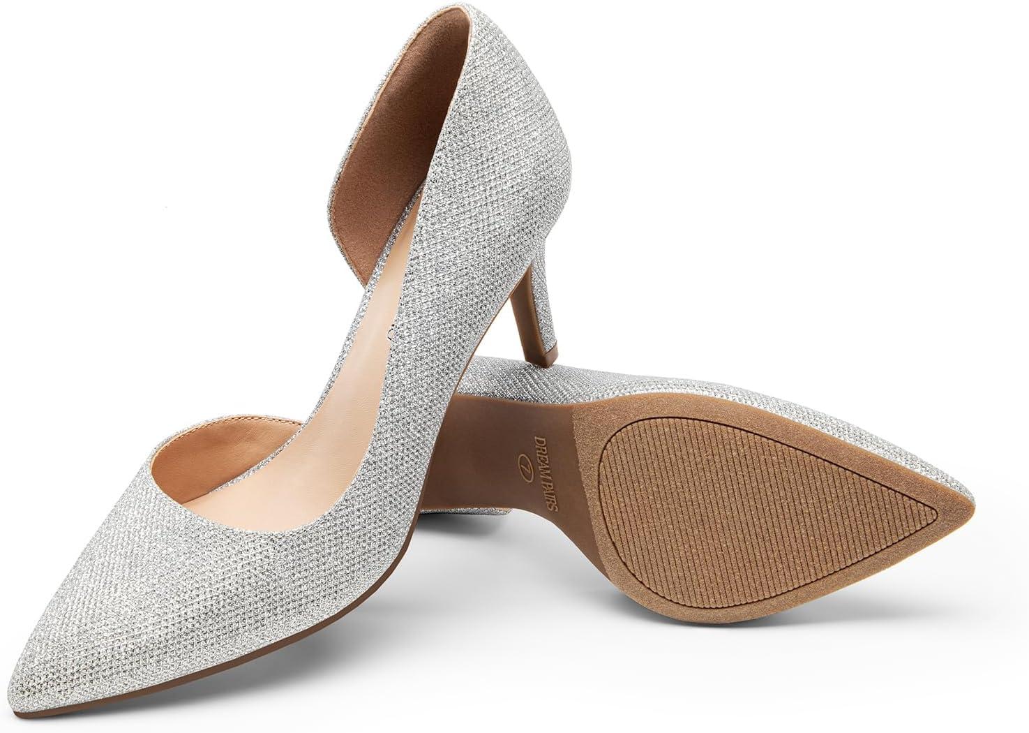 imageDREAM PAIRS Womens Dress High Heels Pumps Closed Pointed Toe Stiletto DOrsay Shoes for Wedding PartySilverglitter
