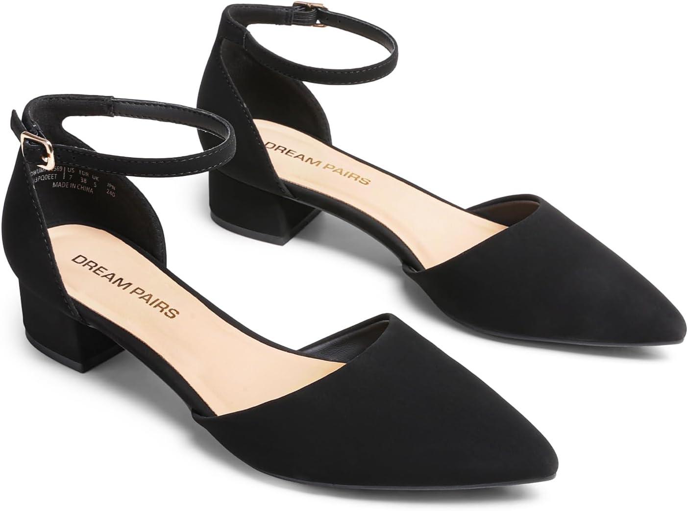 imageDREAM PAIRS Womens Dress Shoes Low Heel Pumps Closed Pointed Toe Comfort Casual DOrsay Flats Ankle StrapBlacknubuck