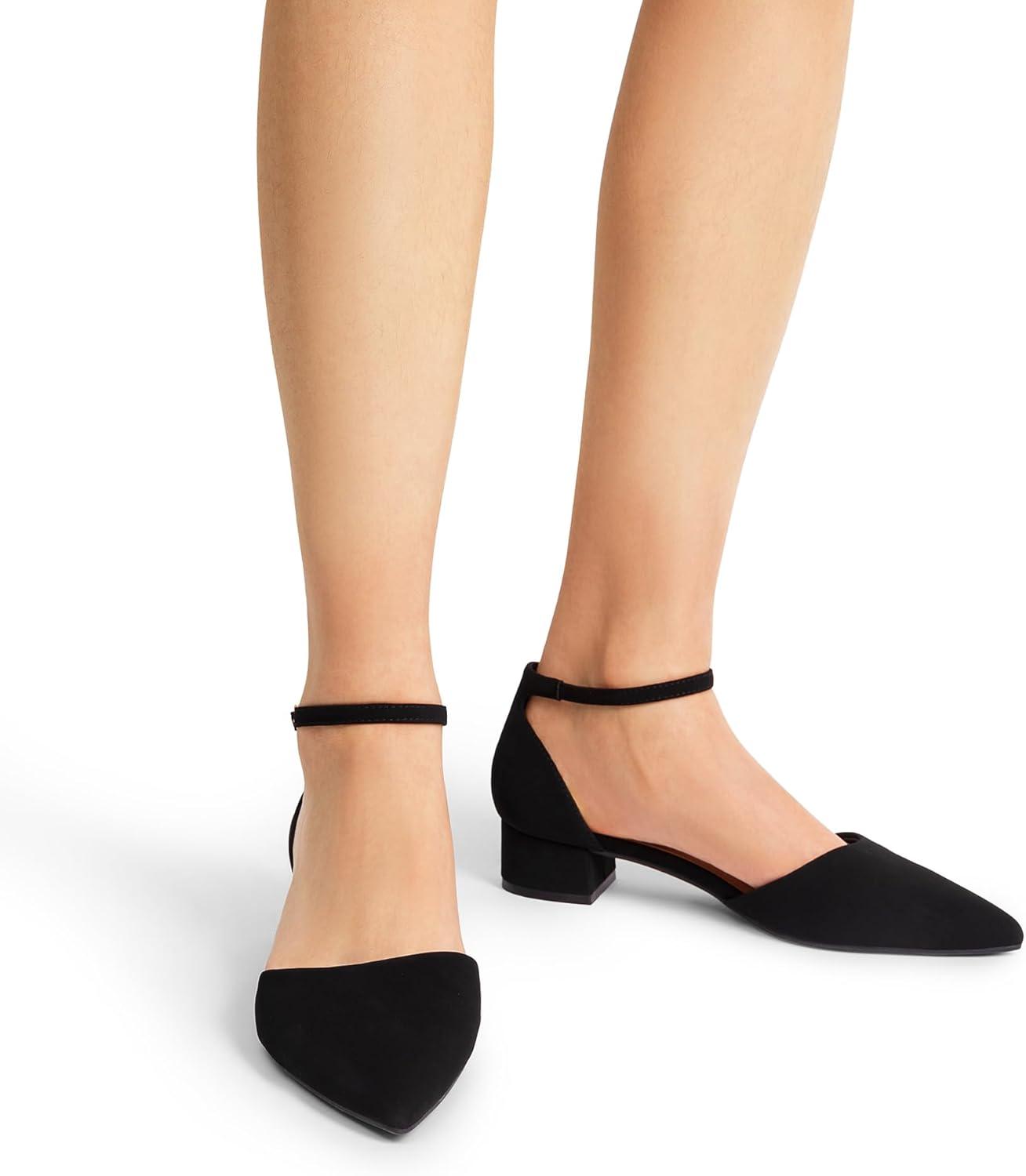 imageDREAM PAIRS Womens Dress Shoes Low Heel Pumps Closed Pointed Toe Comfort Casual DOrsay Flats Ankle StrapBlacknubuck