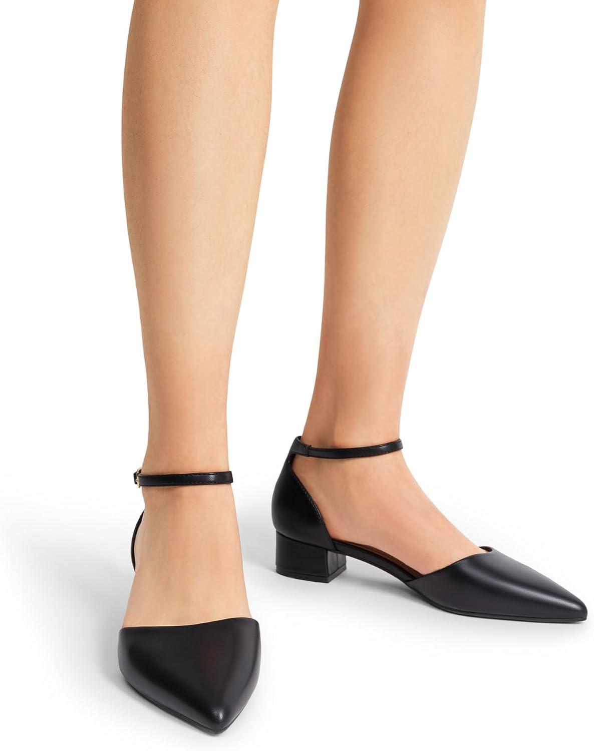imageDREAM PAIRS Womens Dress Shoes Low Heel Pumps Closed Pointed Toe Comfort Casual DOrsay Flats Ankle StrapBlackpu