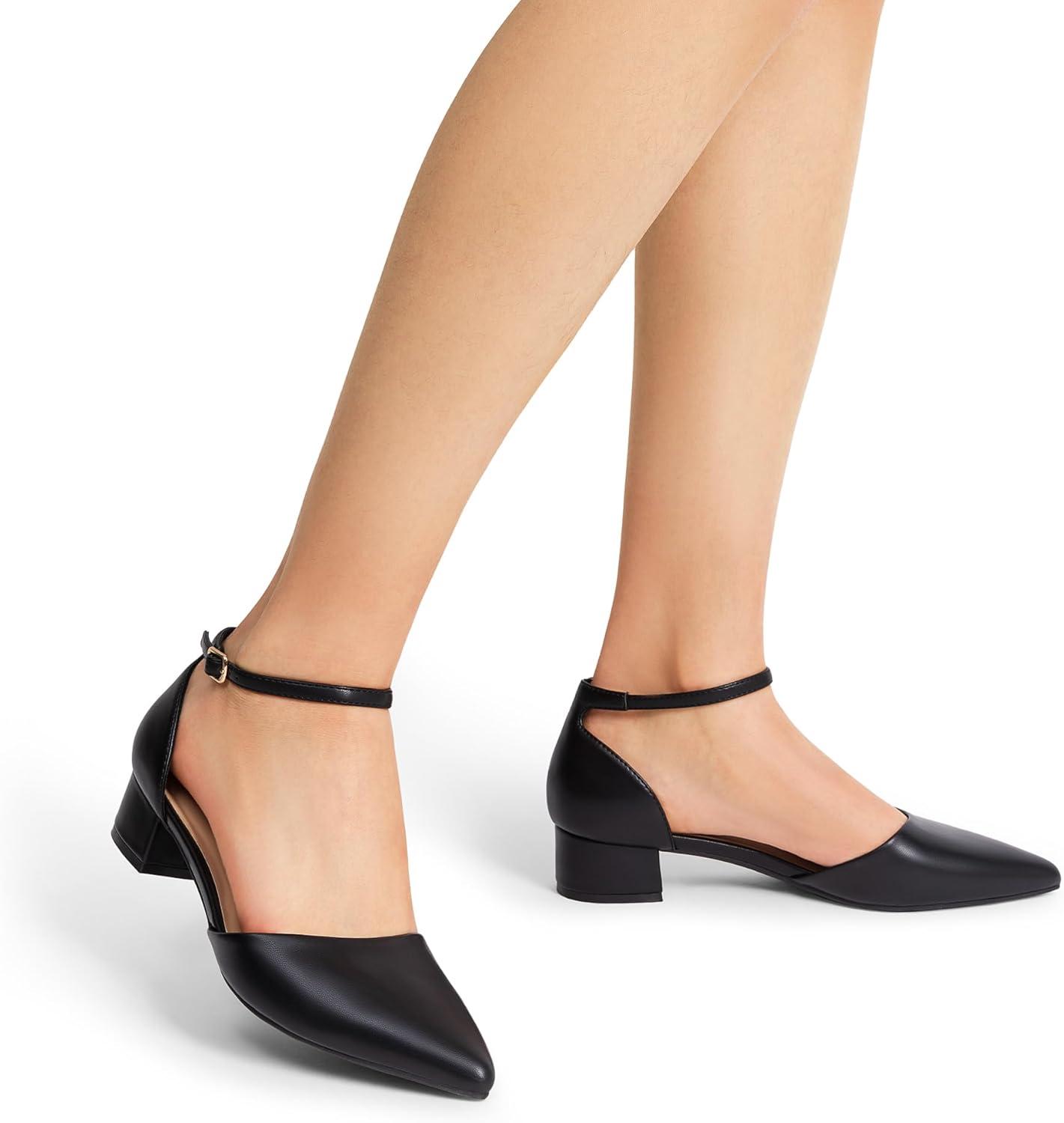 imageDREAM PAIRS Womens Dress Shoes Low Heel Pumps Closed Pointed Toe Comfort Casual DOrsay Flats Ankle StrapBlackpu