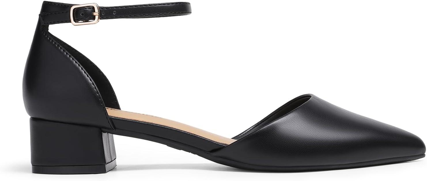 imageDREAM PAIRS Womens Dress Shoes Low Heel Pumps Closed Pointed Toe Comfort Casual DOrsay Flats Ankle StrapBlackpu