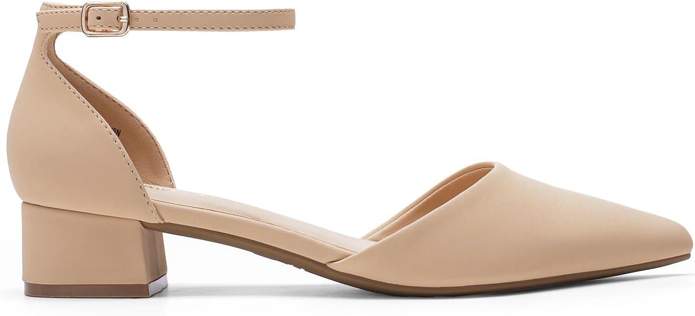 imageDREAM PAIRS Womens Dress Shoes Low Heel Pumps Closed Pointed Toe Comfort Casual DOrsay Flats Ankle StrapNude