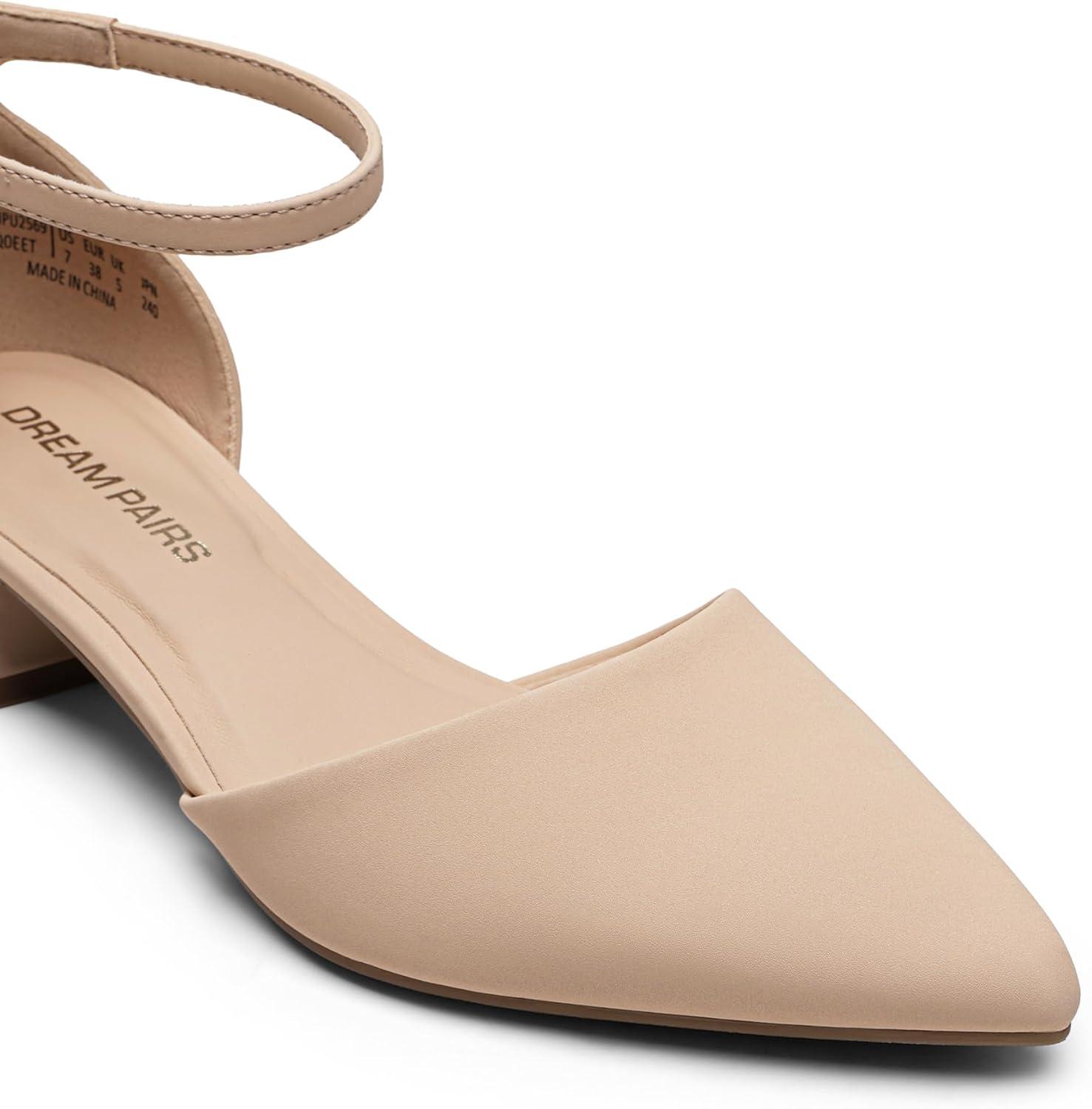 imageDREAM PAIRS Womens Dress Shoes Low Heel Pumps Closed Pointed Toe Comfort Casual DOrsay Flats Ankle StrapNude