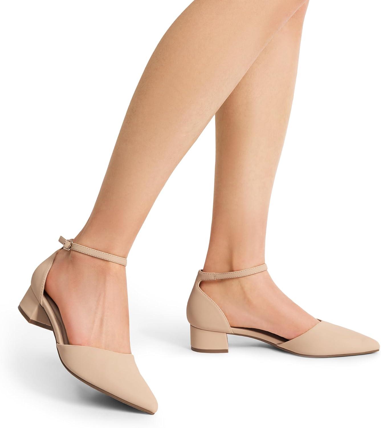 imageDREAM PAIRS Womens Dress Shoes Low Heel Pumps Closed Pointed Toe Comfort Casual DOrsay Flats Ankle StrapNude