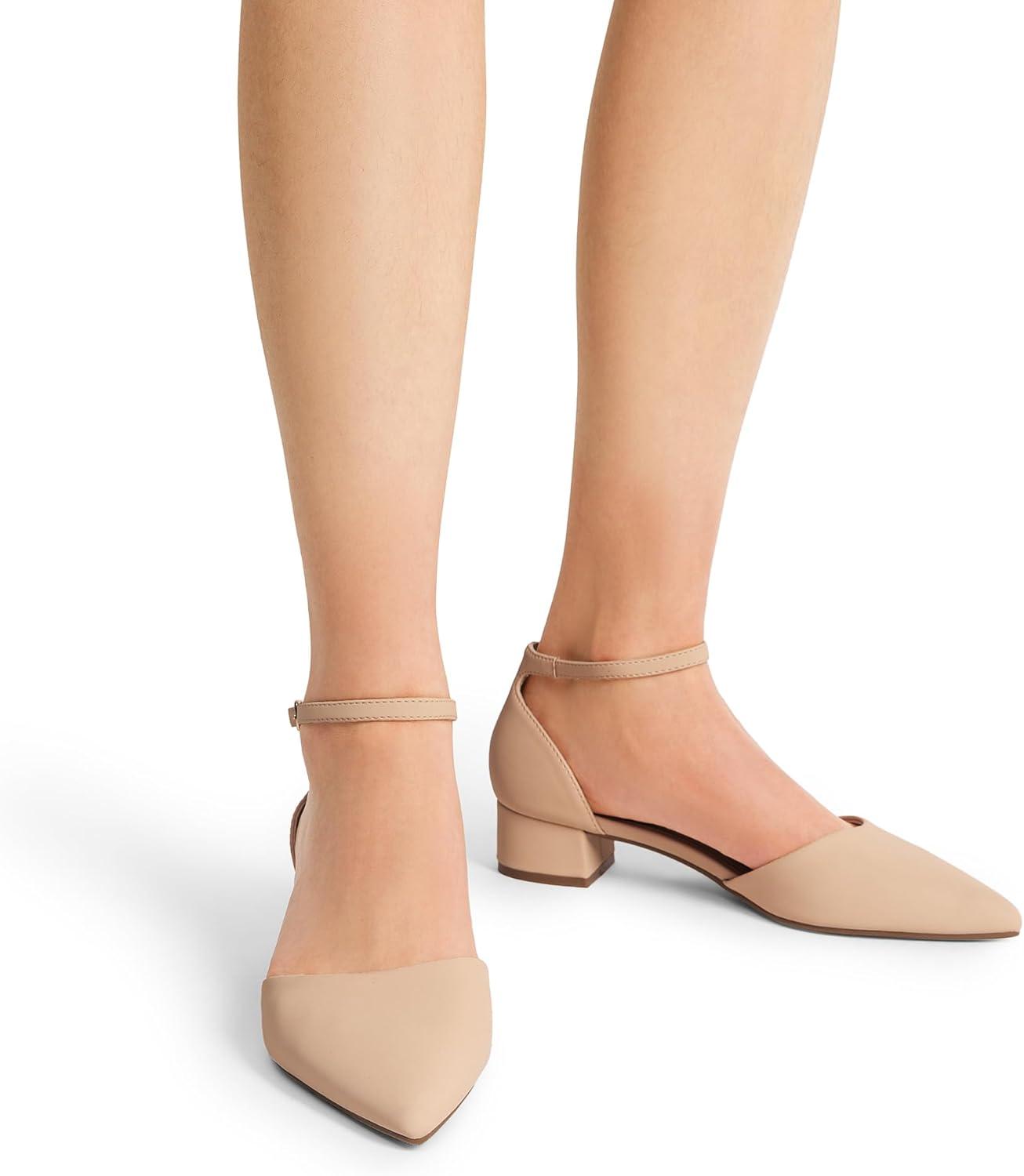 imageDREAM PAIRS Womens Dress Shoes Low Heel Pumps Closed Pointed Toe Comfort Casual DOrsay Flats Ankle StrapNude