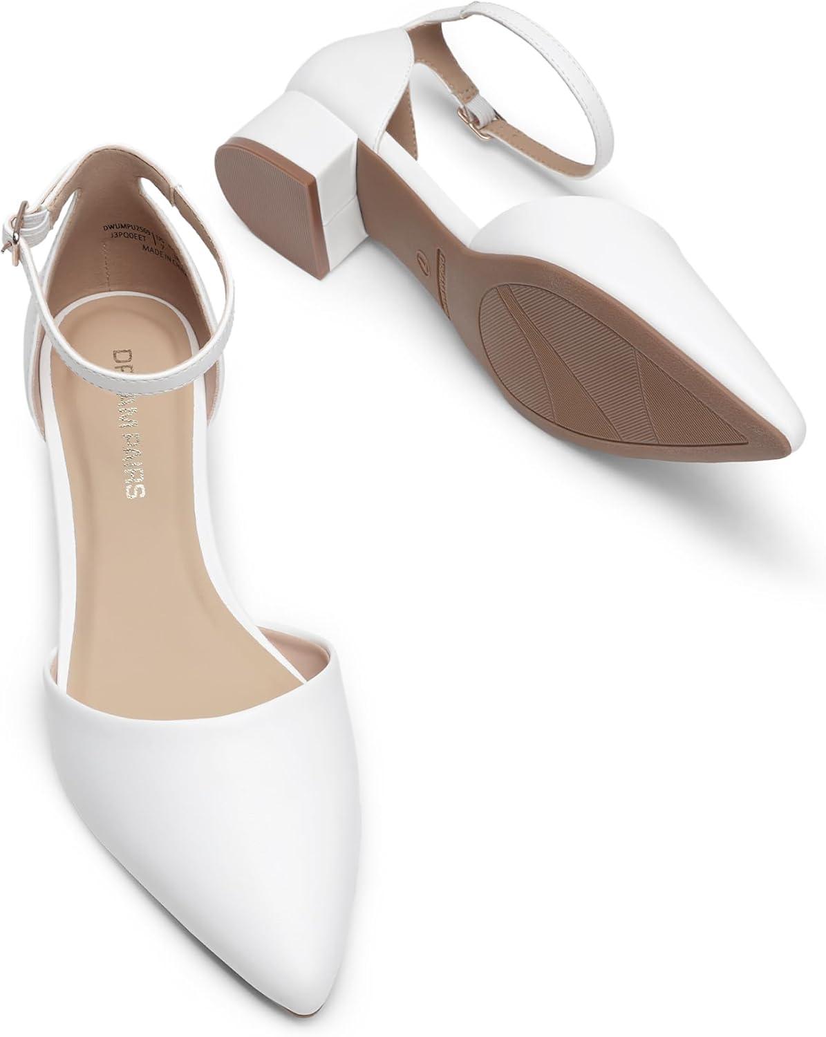 imageDREAM PAIRS Womens Dress Shoes Low Heel Pumps Closed Pointed Toe Comfort Casual DOrsay Flats Ankle StrapWhite