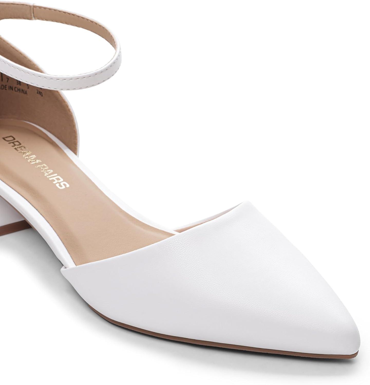 imageDREAM PAIRS Womens Dress Shoes Low Heel Pumps Closed Pointed Toe Comfort Casual DOrsay Flats Ankle StrapWhite