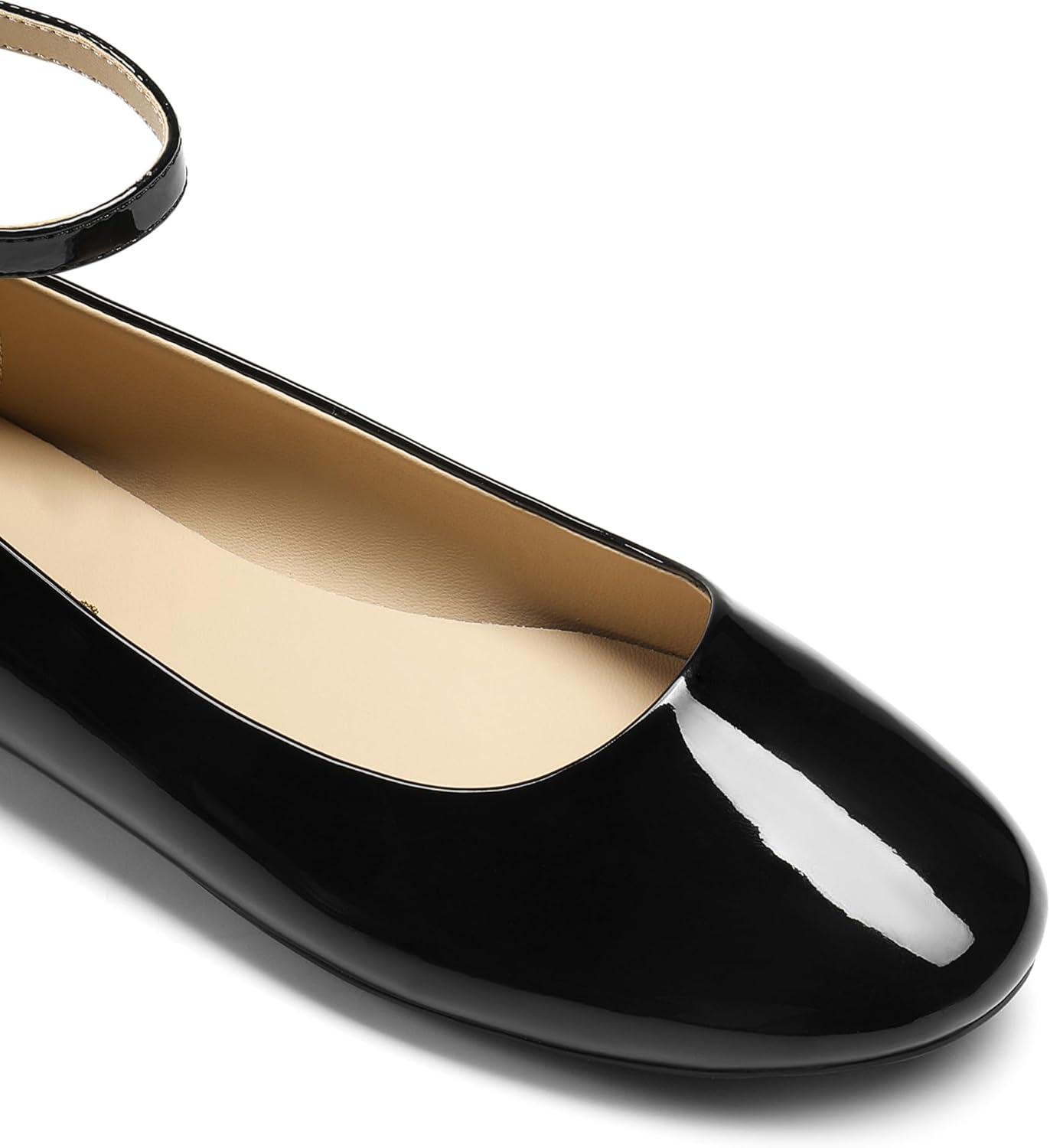 imageDREAM PAIRS Womens Dressy Ballet Flats Shoes Round Toe Comfortable Ankle Strap Patent Ballerina Flats ShoesBlackpat
