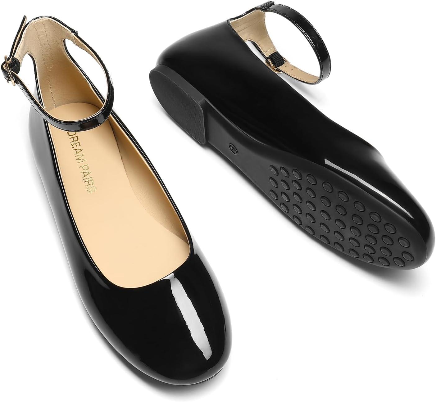 imageDREAM PAIRS Womens Dressy Ballet Flats Shoes Round Toe Comfortable Ankle Strap Patent Ballerina Flats ShoesBlackpat