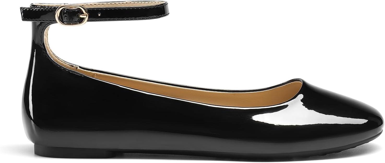 imageDREAM PAIRS Womens Dressy Ballet Flats Shoes Round Toe Comfortable Ankle Strap Patent Ballerina Flats ShoesBlackpat