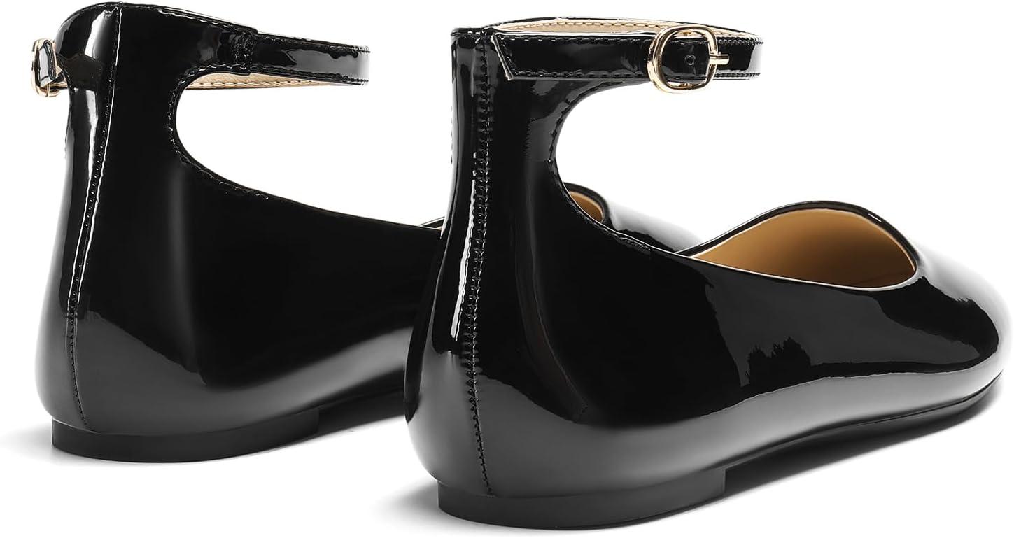 imageDREAM PAIRS Womens Dressy Ballet Flats Shoes Round Toe Comfortable Ankle Strap Patent Ballerina Flats ShoesBlackpat