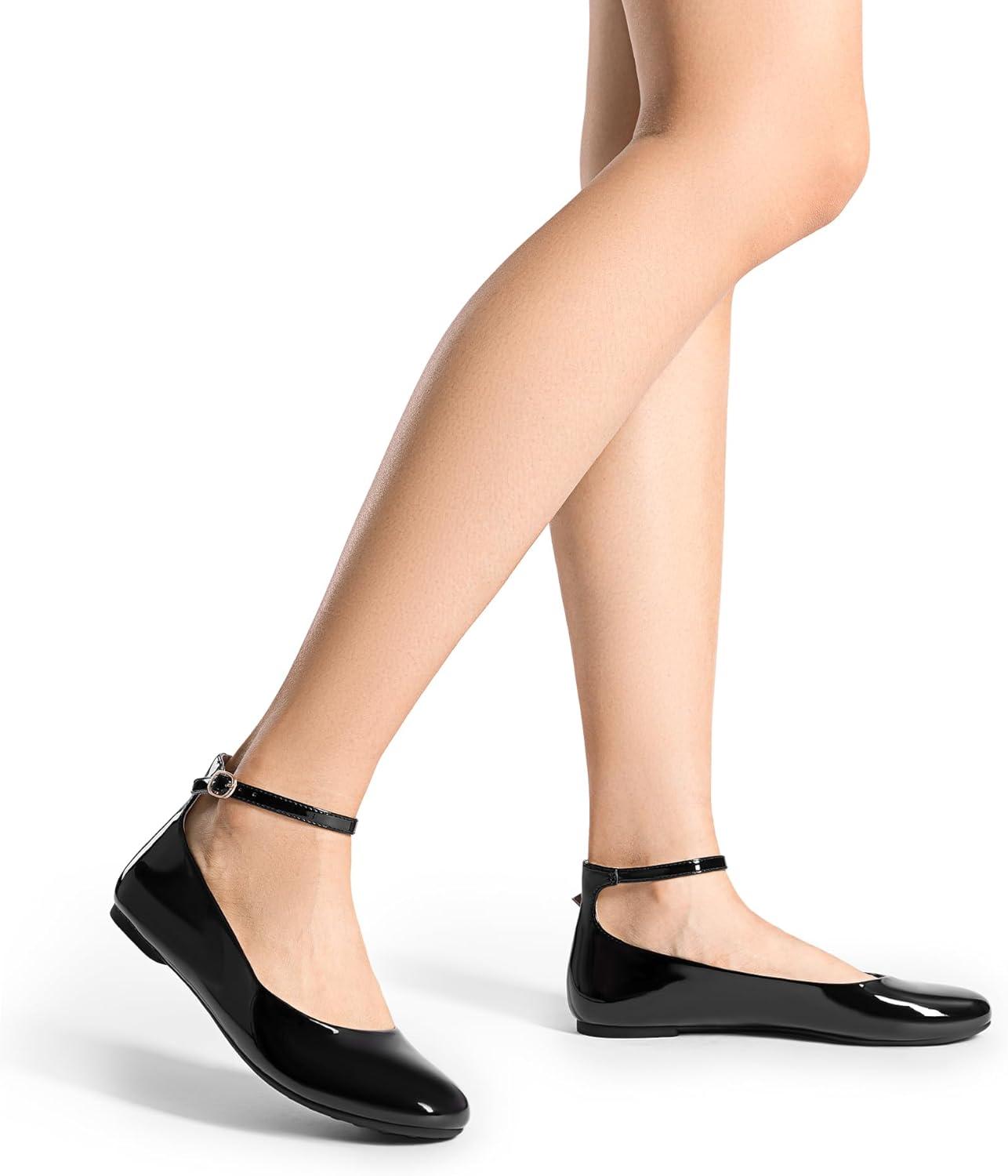 imageDREAM PAIRS Womens Dressy Ballet Flats Shoes Round Toe Comfortable Ankle Strap Patent Ballerina Flats ShoesBlackpat