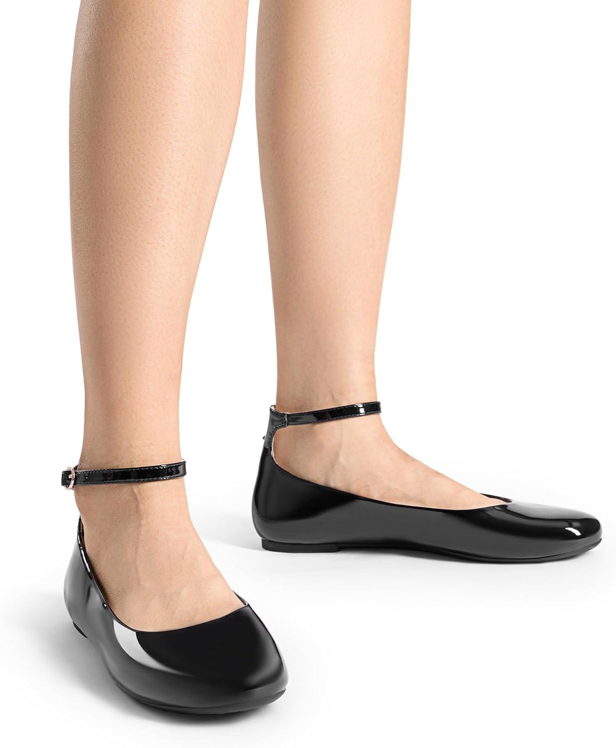 imageDREAM PAIRS Womens Dressy Ballet Flats Shoes Round Toe Comfortable Ankle Strap Patent Ballerina Flats ShoesBlackpat