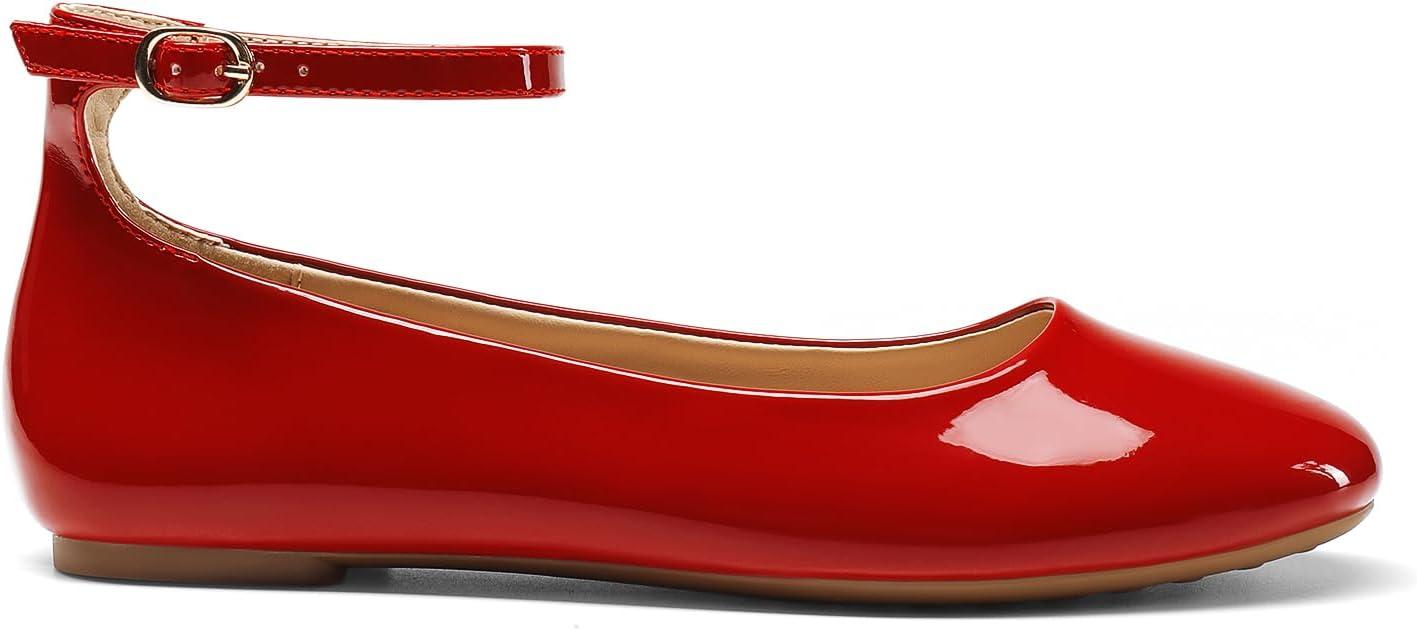 imageDREAM PAIRS Womens Dressy Ballet Flats Shoes Round Toe Comfortable Ankle Strap Patent Ballerina Flats ShoesRed