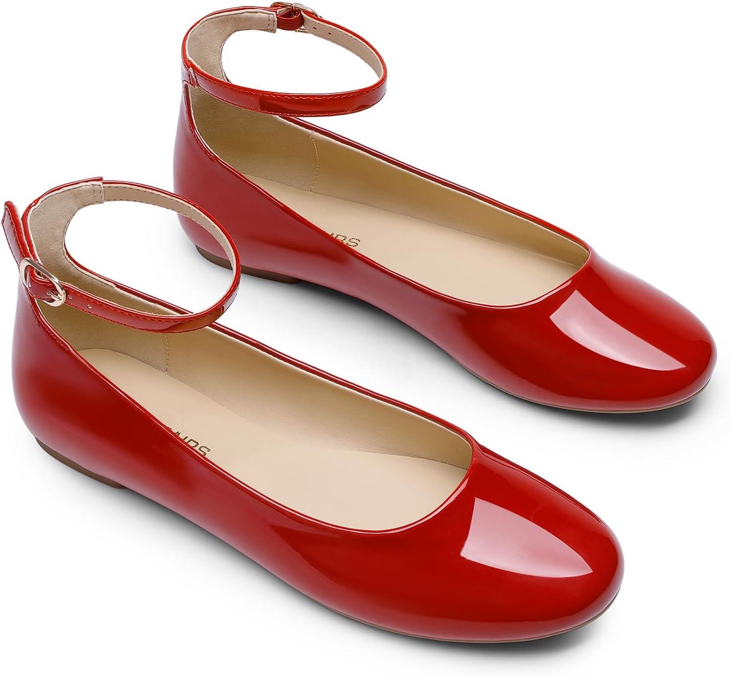 imageDREAM PAIRS Womens Dressy Ballet Flats Shoes Round Toe Comfortable Ankle Strap Patent Ballerina Flats ShoesRed