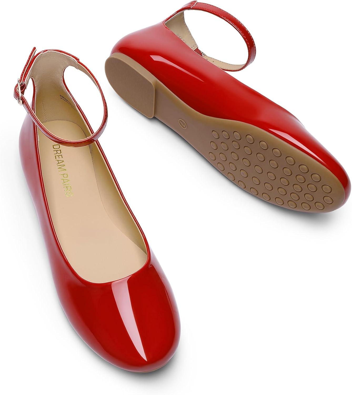 imageDREAM PAIRS Womens Dressy Ballet Flats Shoes Round Toe Comfortable Ankle Strap Patent Ballerina Flats ShoesRed
