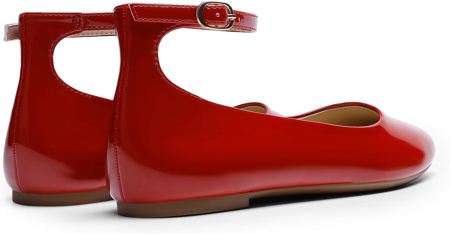 imageDREAM PAIRS Womens Dressy Ballet Flats Shoes Round Toe Comfortable Ankle Strap Patent Ballerina Flats ShoesRed