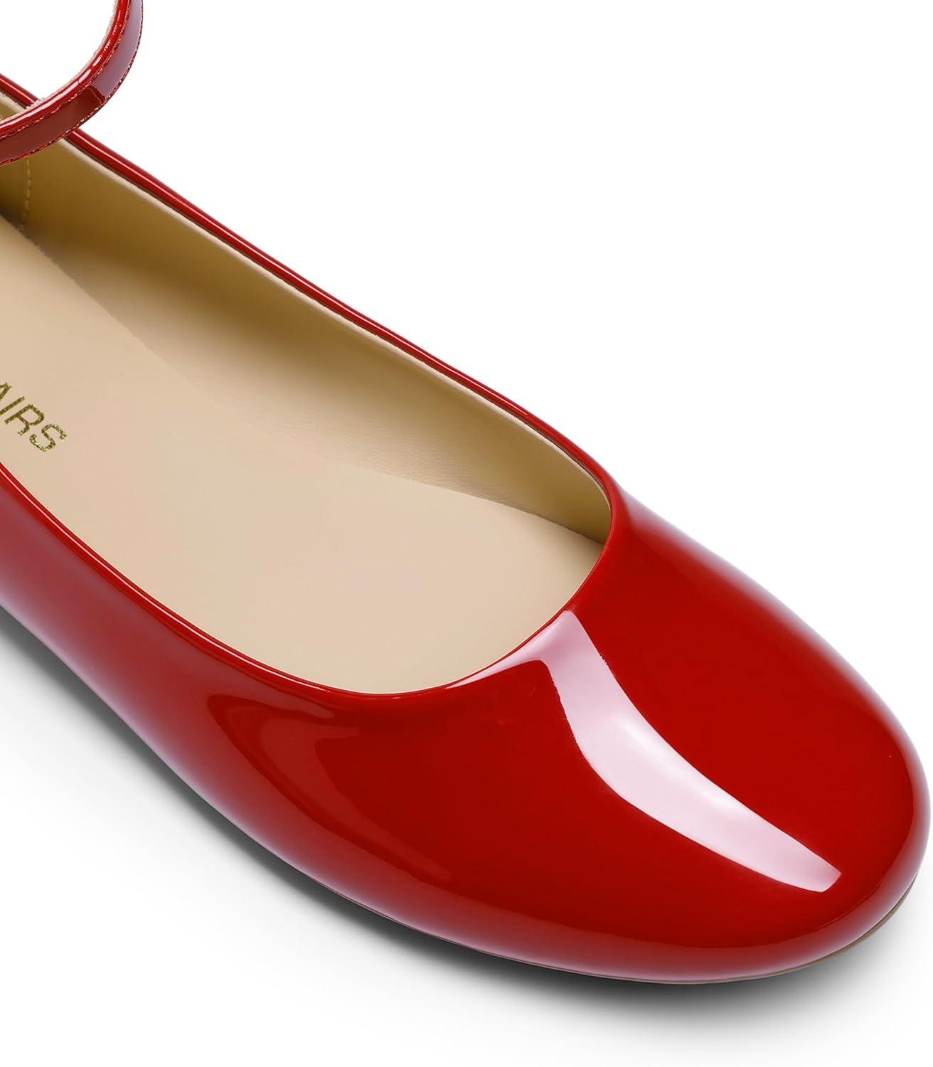 imageDREAM PAIRS Womens Dressy Ballet Flats Shoes Round Toe Comfortable Ankle Strap Patent Ballerina Flats ShoesRed