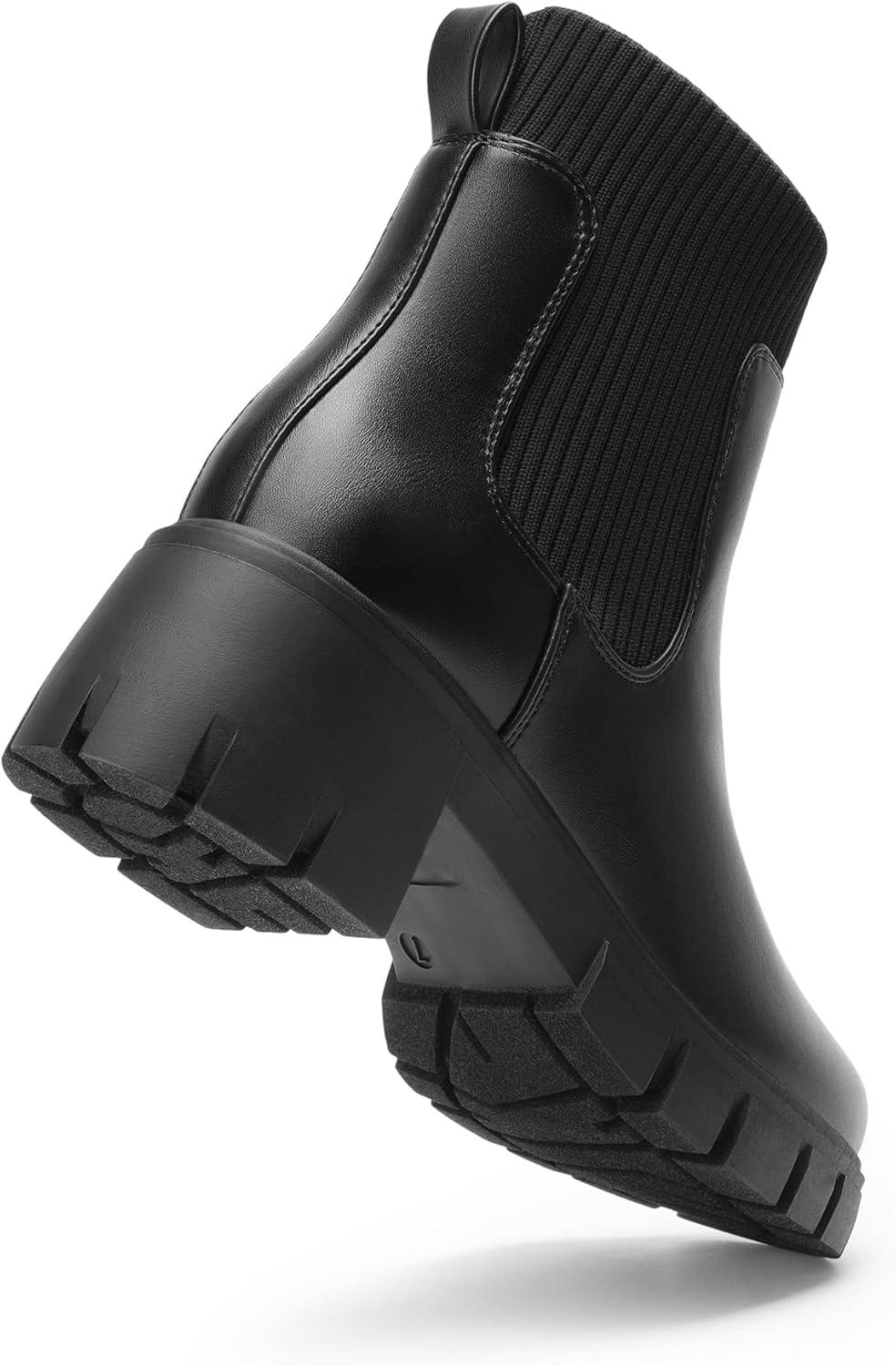 imageDREAM PAIRS Womens Elastic Chelsea Ankle Boots Fashion Low Chunky Heel Platform Lug Sole Short Booties ShoesBlack