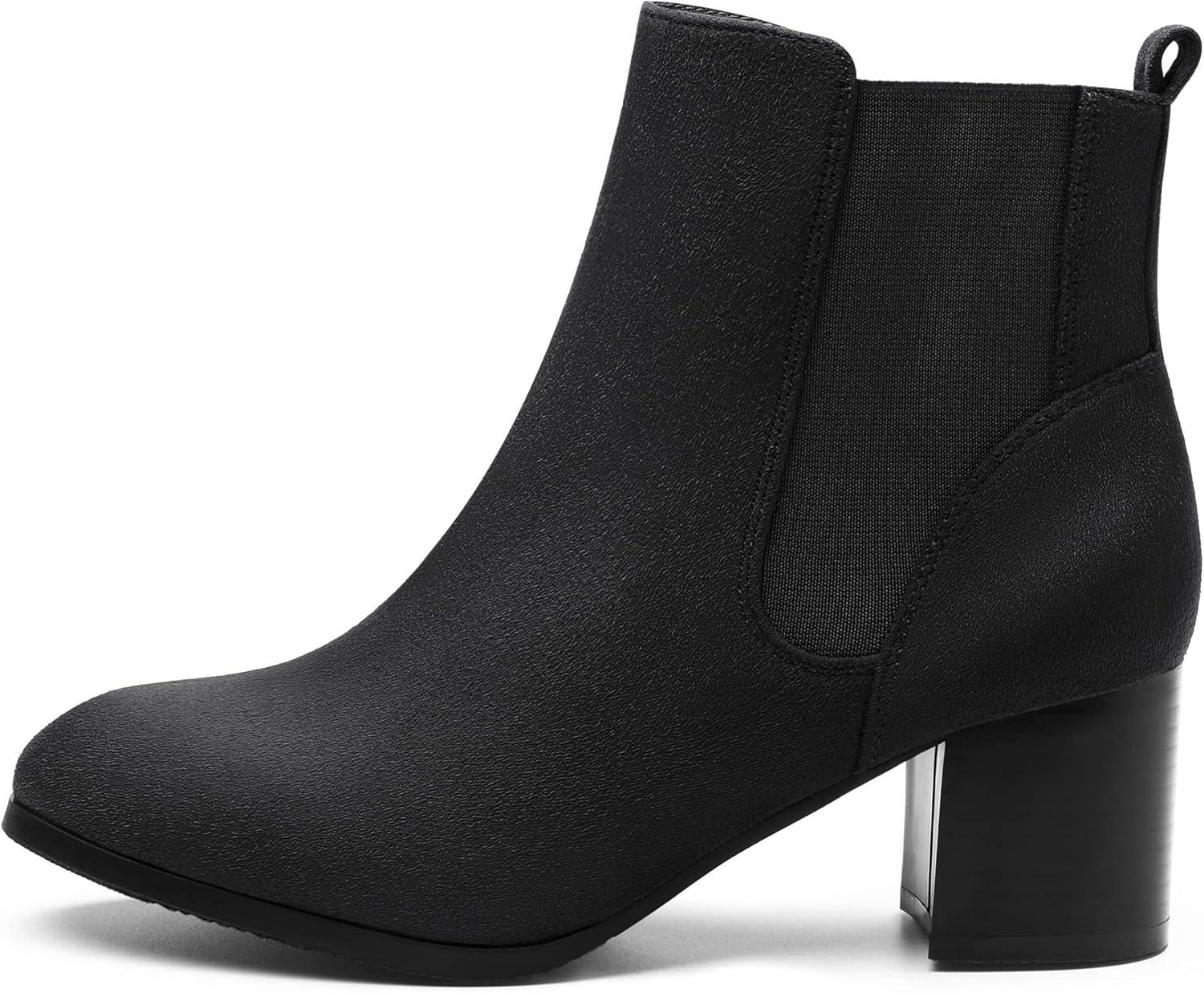 imageDREAM PAIRS Womens Elastic Gore Chelsea Boots Chunky Block Heel Ankle BootieBlack