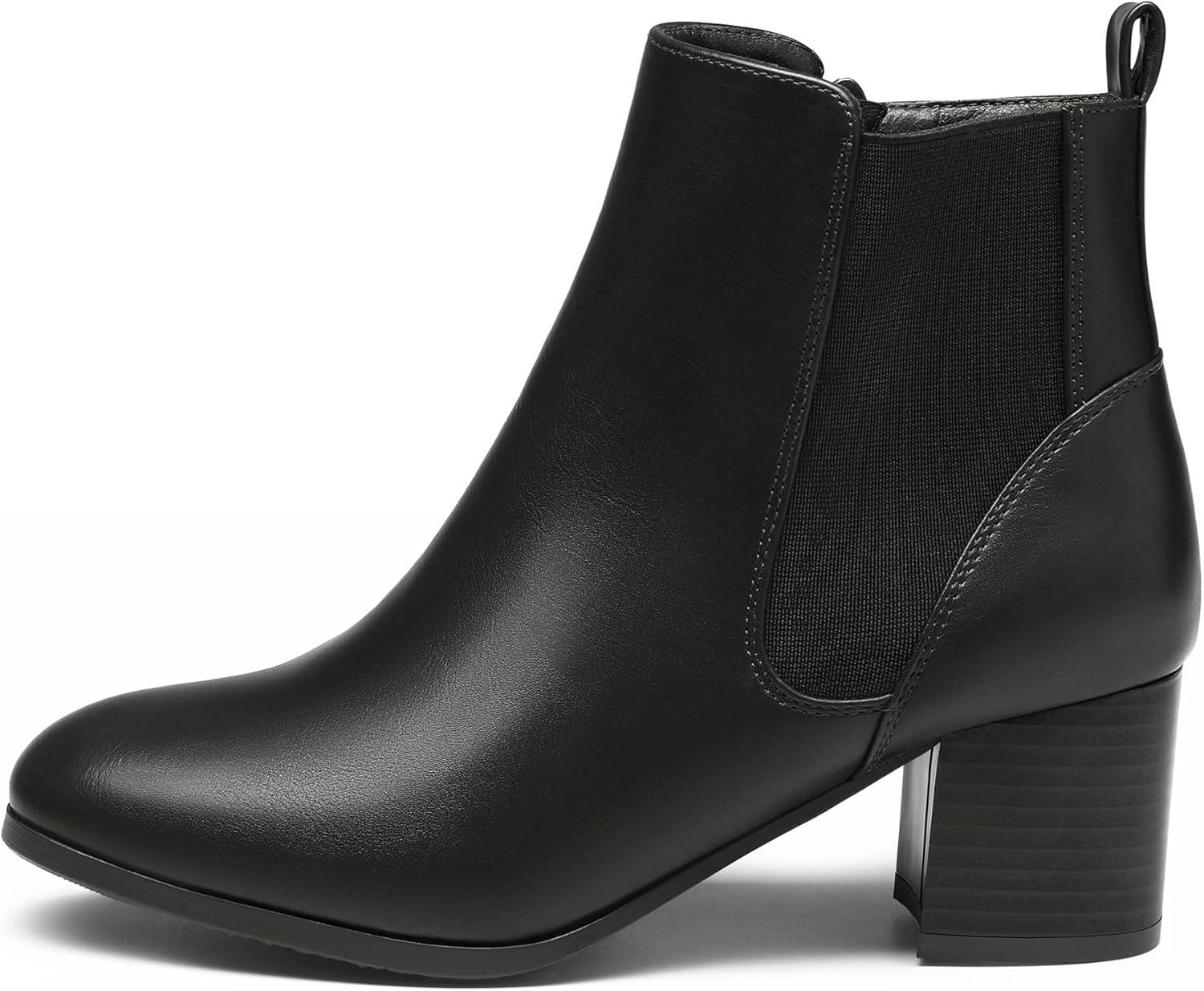 imageDREAM PAIRS Womens Elastic Gore Chelsea Boots Chunky Block Heel Ankle BootieBlackPu