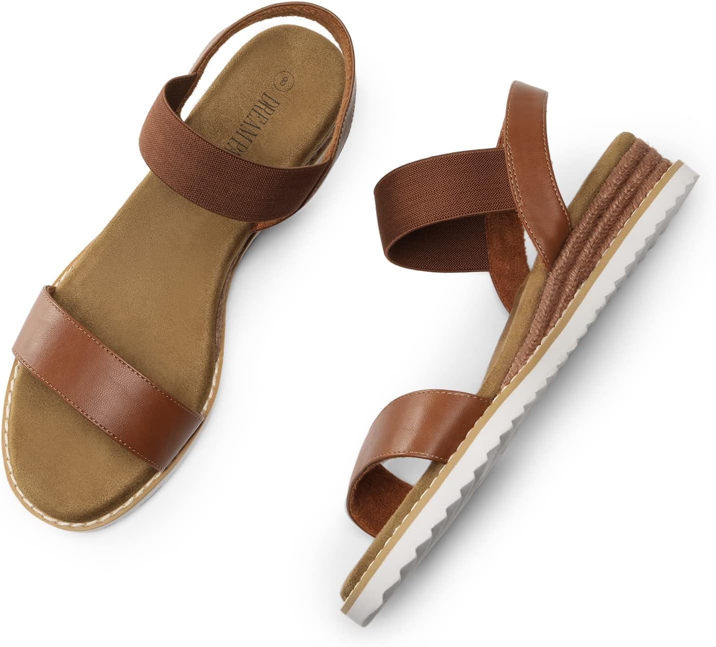 imageDREAM PAIRS Womens Espadrilles Ankle Stretch Elastic Strap Open Toe Wedges Flats SandalsBrown