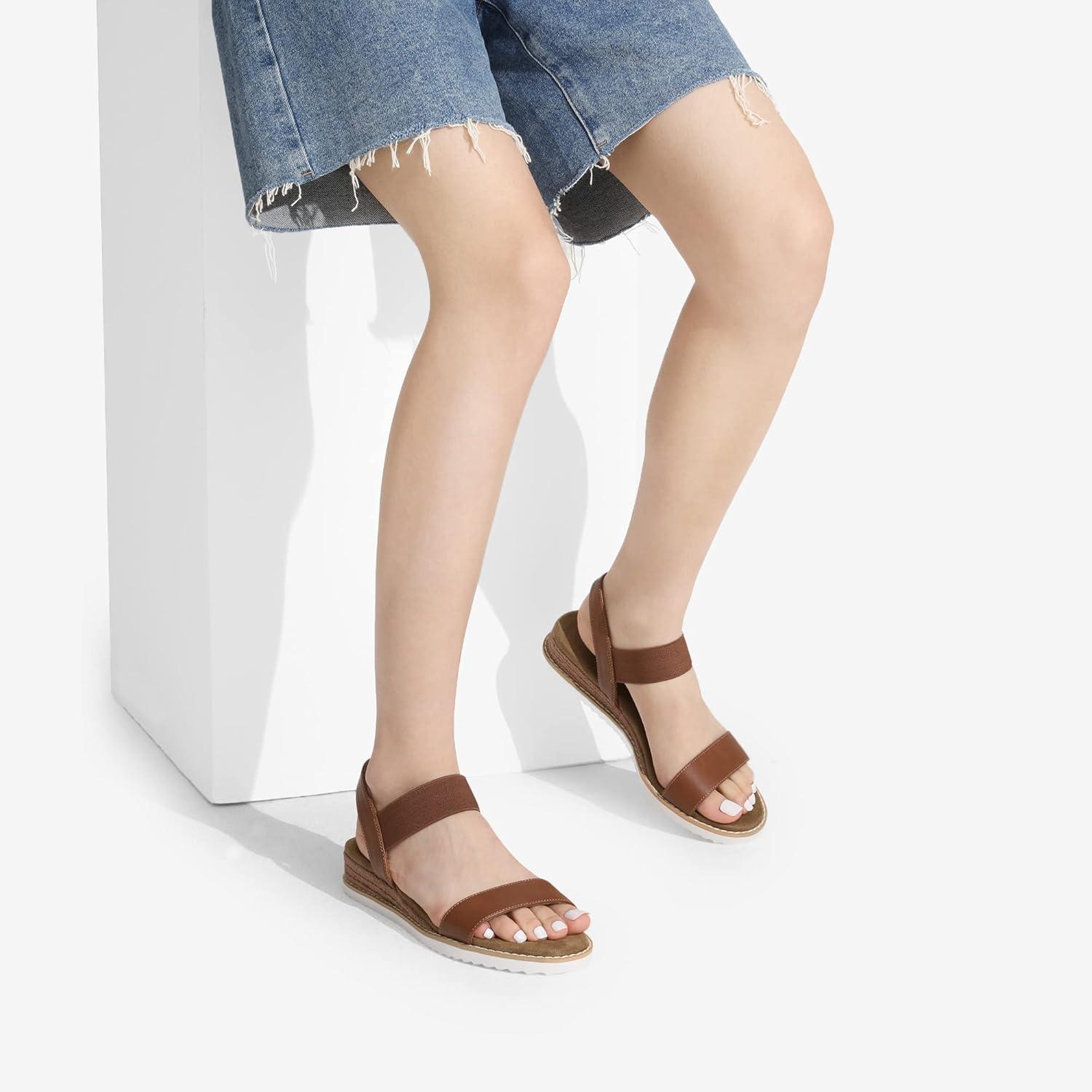 imageDREAM PAIRS Womens Espadrilles Ankle Stretch Elastic Strap Open Toe Wedges Flats SandalsBrown