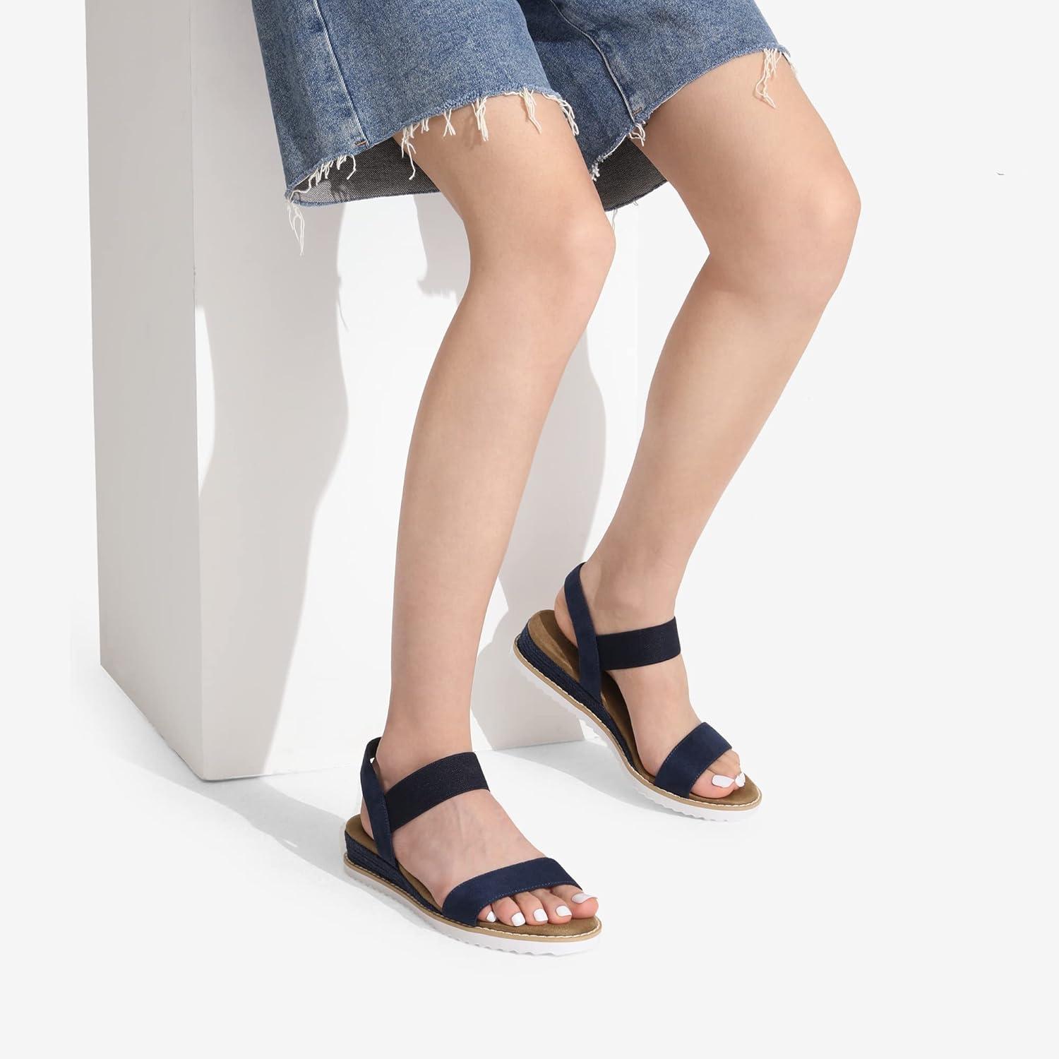 imageDREAM PAIRS Womens Espadrilles Ankle Stretch Elastic Strap Open Toe Wedges Flats SandalsNavysuede