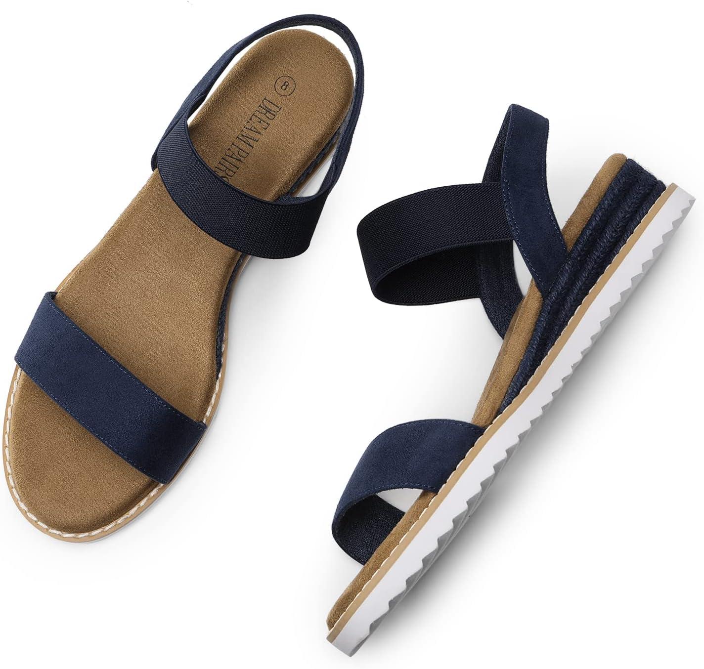 imageDREAM PAIRS Womens Espadrilles Ankle Stretch Elastic Strap Open Toe Wedges Flats SandalsNavysuede