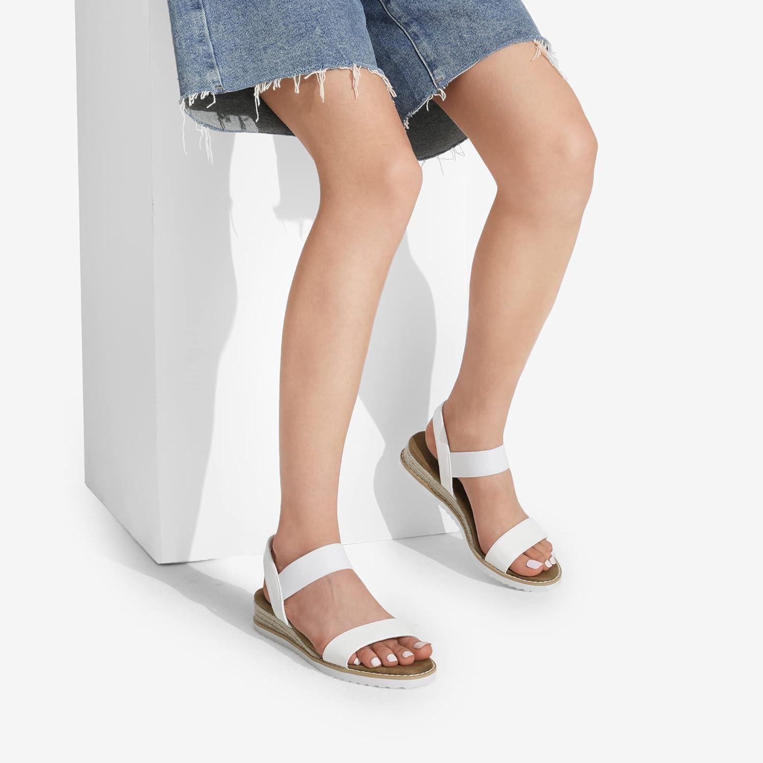 imageDREAM PAIRS Womens Espadrilles Ankle Stretch Elastic Strap Open Toe Wedges Flats SandalsWhite